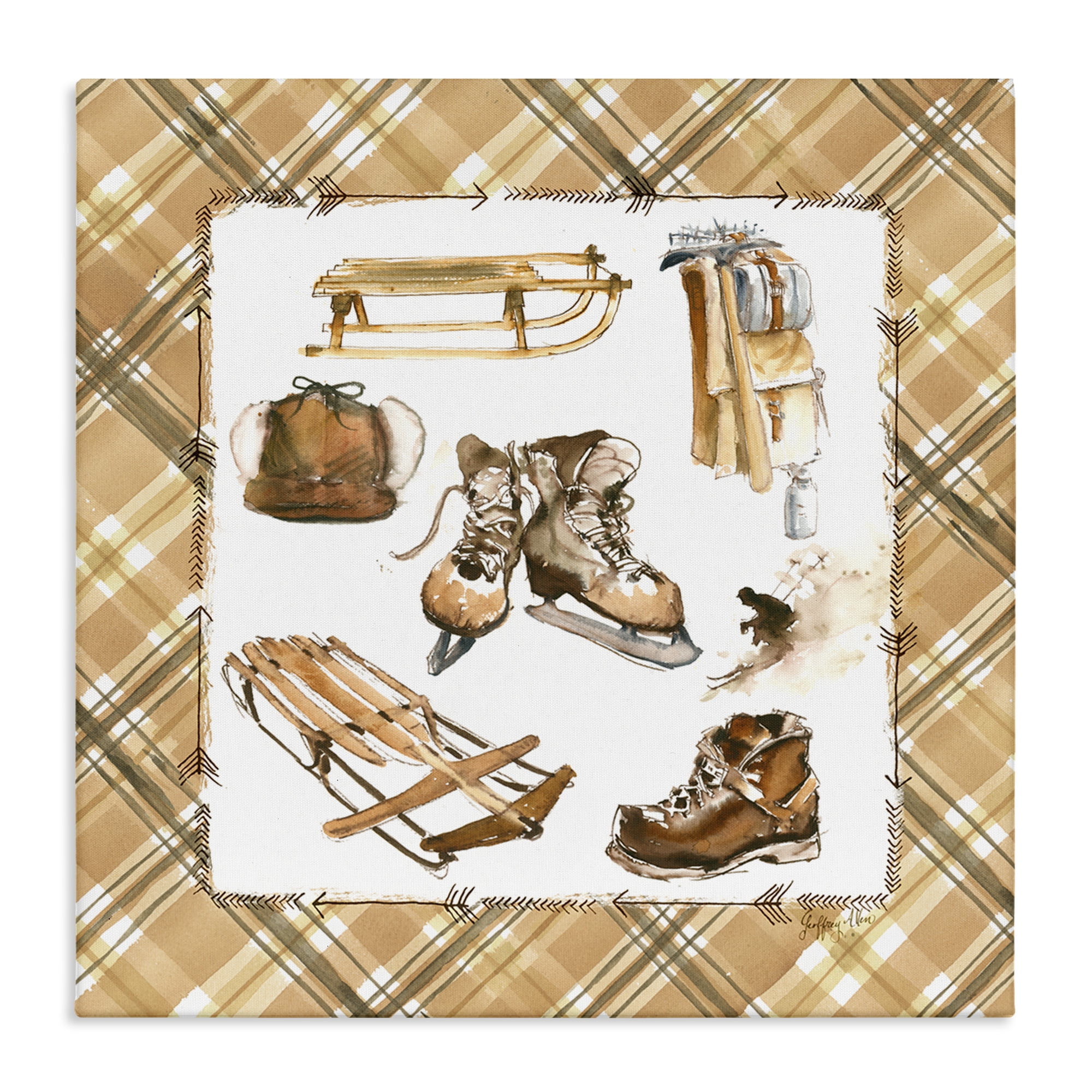 Stupell Industries Plaid Winter Sports Sports Painting Wrapped Canvas Art Print Wall Art, 36 x 36