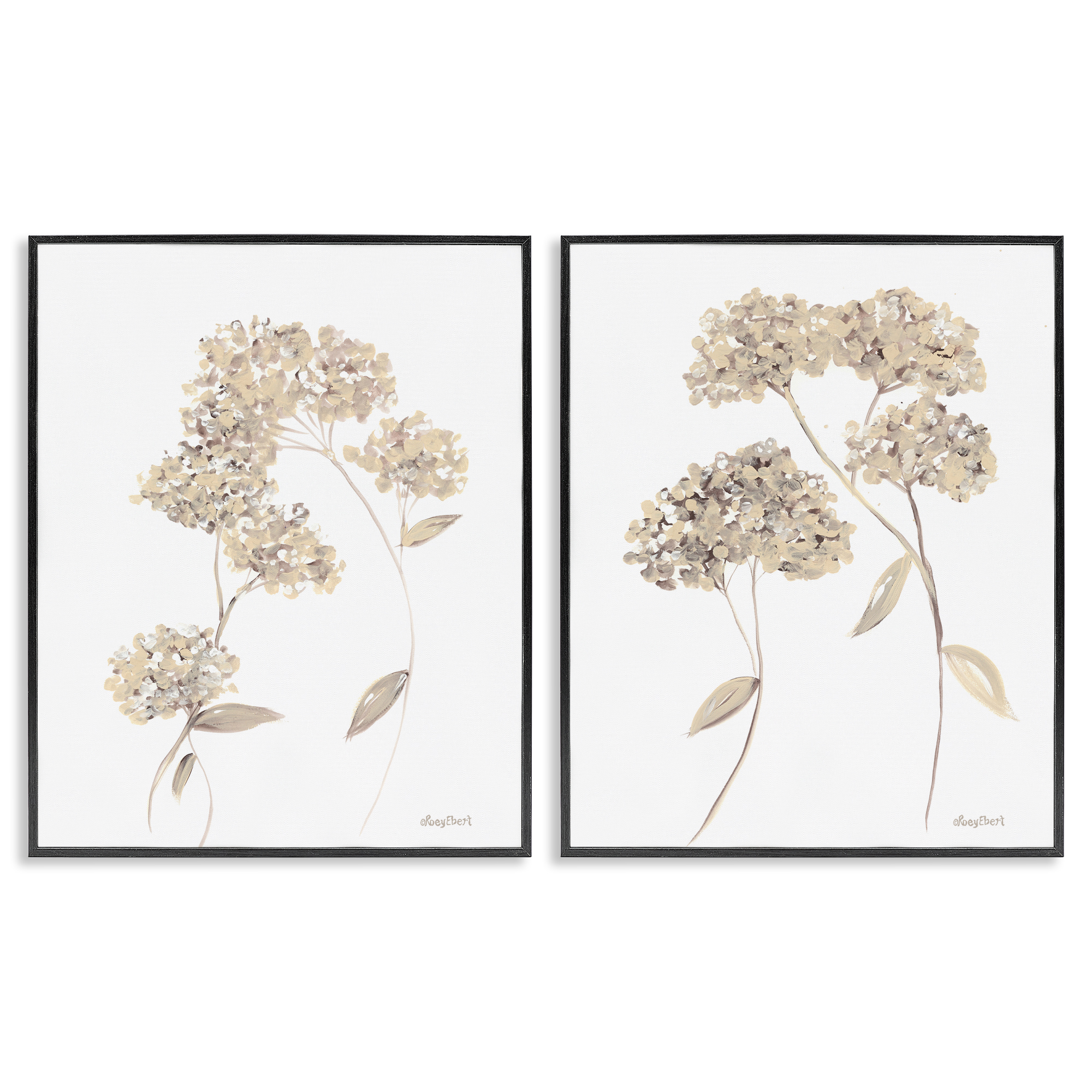 Stupell Industries Plain Beige Blossom Sprig Plants & Flowers Painting Black Framed Art Print Wall Art, 24 x 30, Set of 2