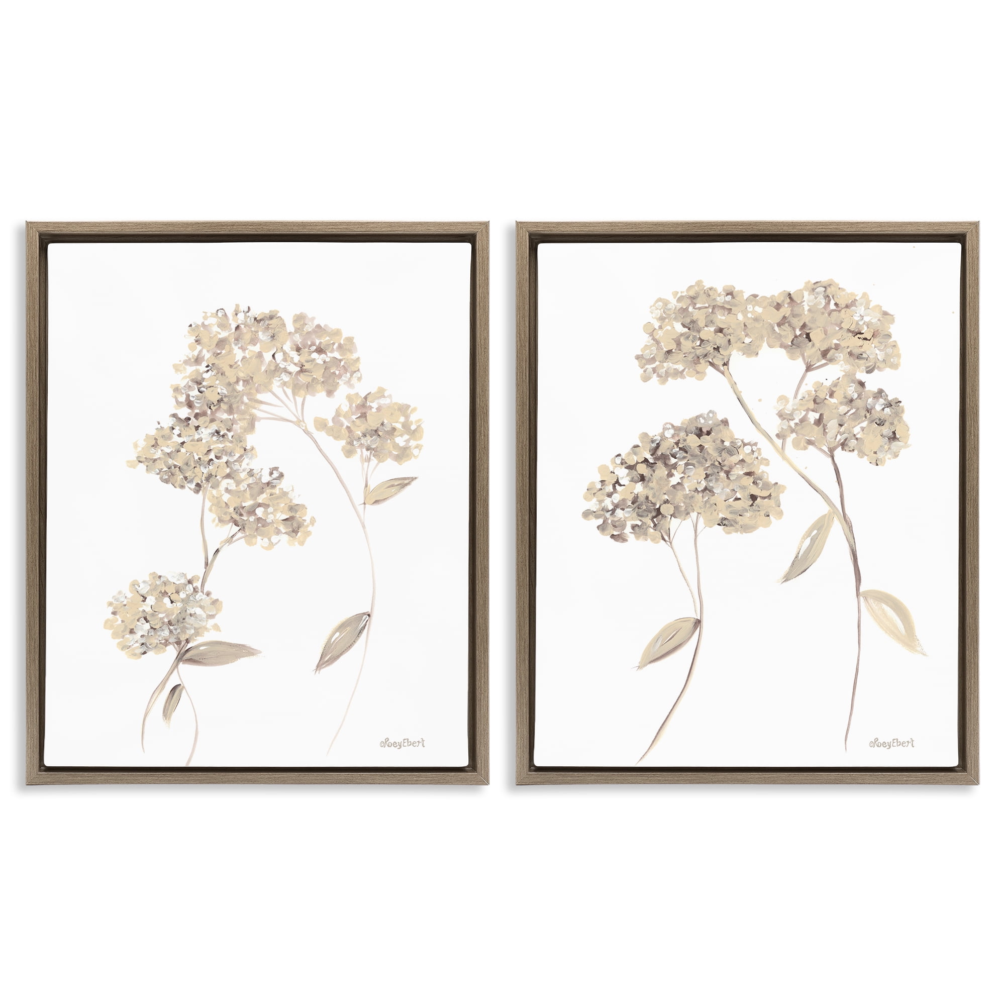 Stupell Industries Plain Beige Blossom Sprig Plants & Flowers Painting Brown Floater Framed Canvas Art Print Wall Art, 31 x 25, Set of 2