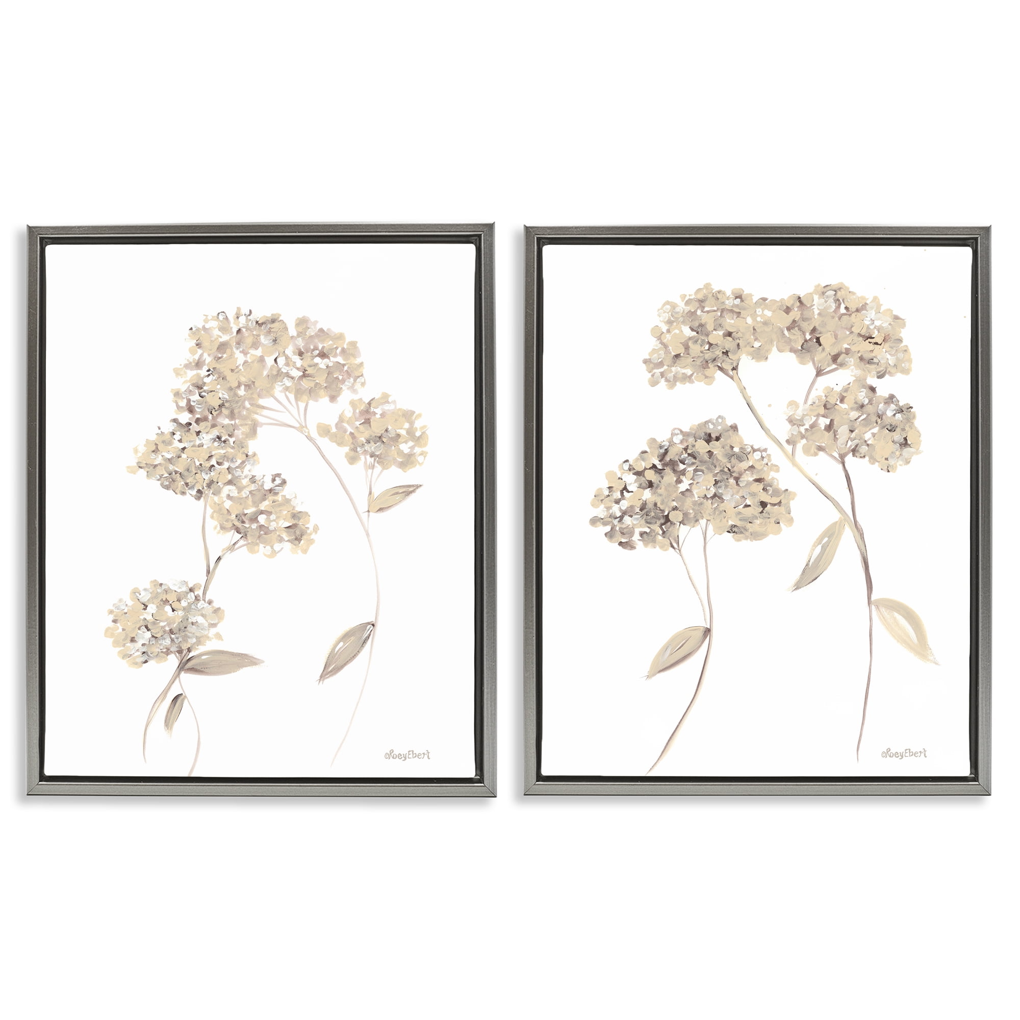 Stupell Industries Plain Beige Blossom Sprig Plants & Flowers Painting Gray Floater Framed Canvas Art Print Wall Art, 17 x 21, Set of 2