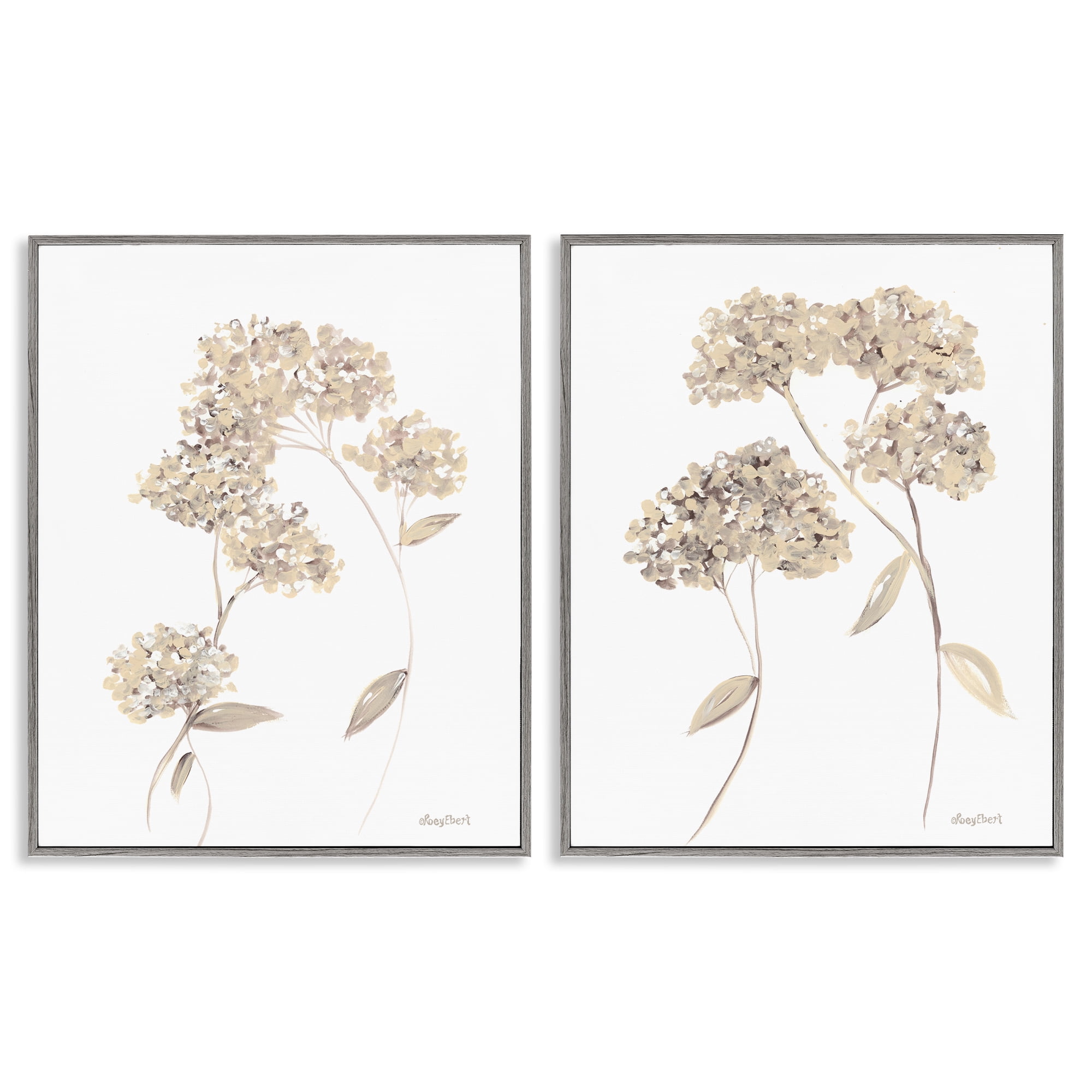 Stupell Industries Plain Beige Blossom Sprig Plants & Flowers Painting Gray Framed Art Print Wall Art, 16 x 20, Set of 2