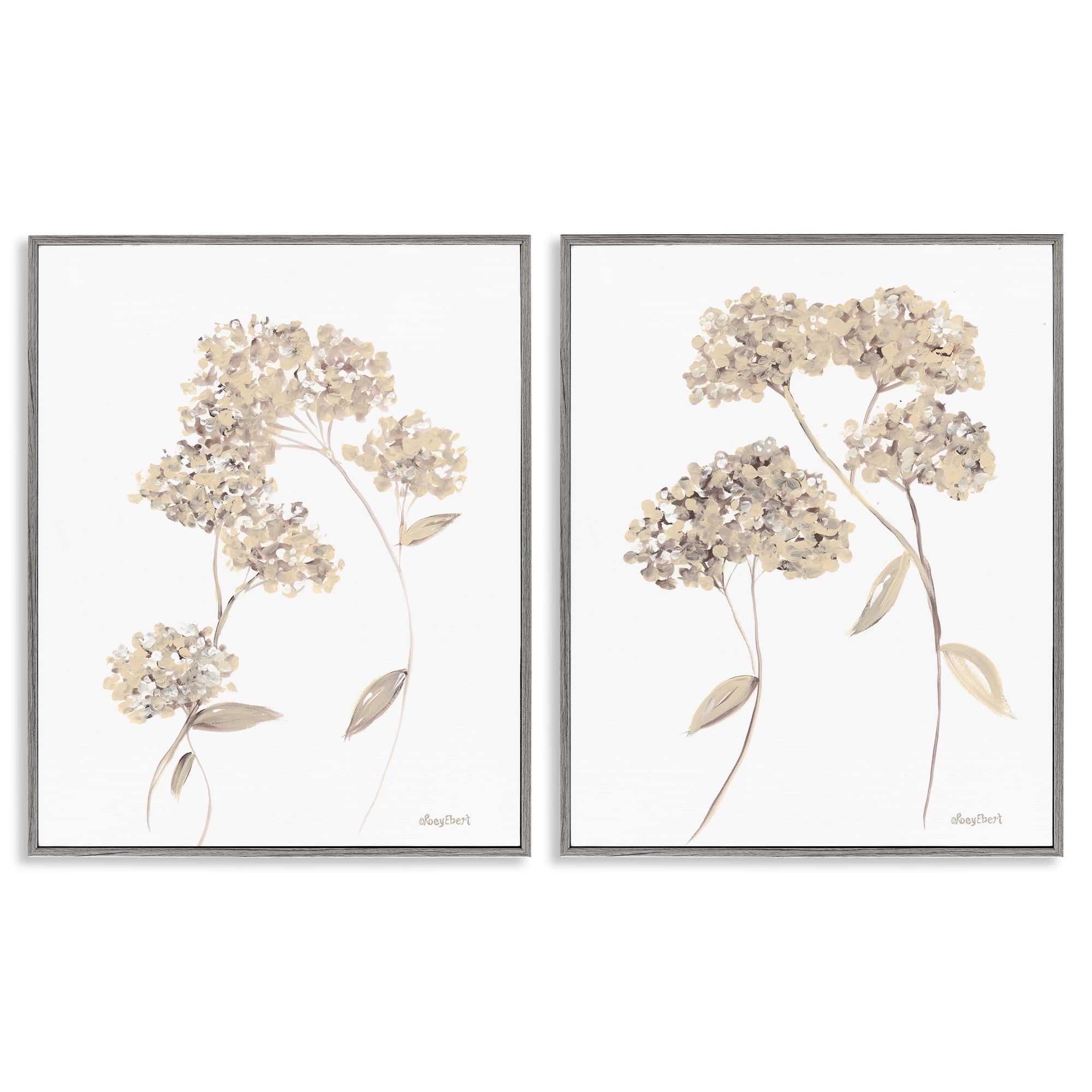 Stupell Industries Plain Beige Blossom Sprig Plants & Flowers Painting Gray Framed Art Print Wall Art, 24 x 30, Set of 2