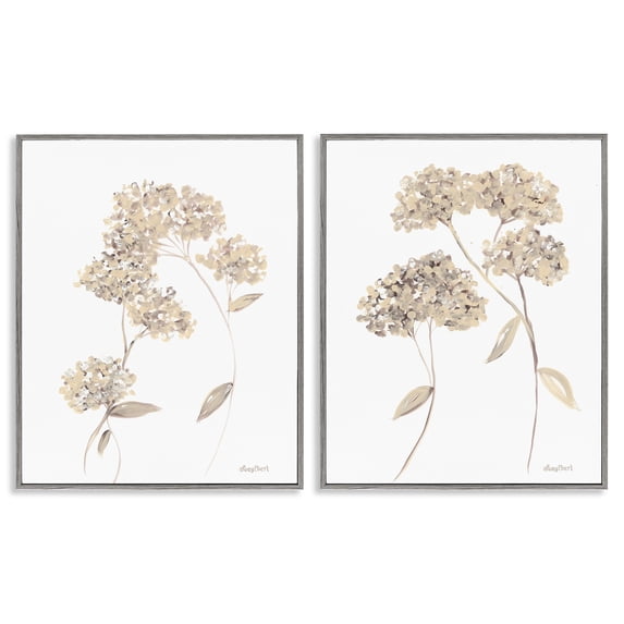 Stupell Industries Plain Beige Blossom Sprig Plants & Flowers Painting Gray Framed Art Print Wall Art, 24 x 30, Set of 2