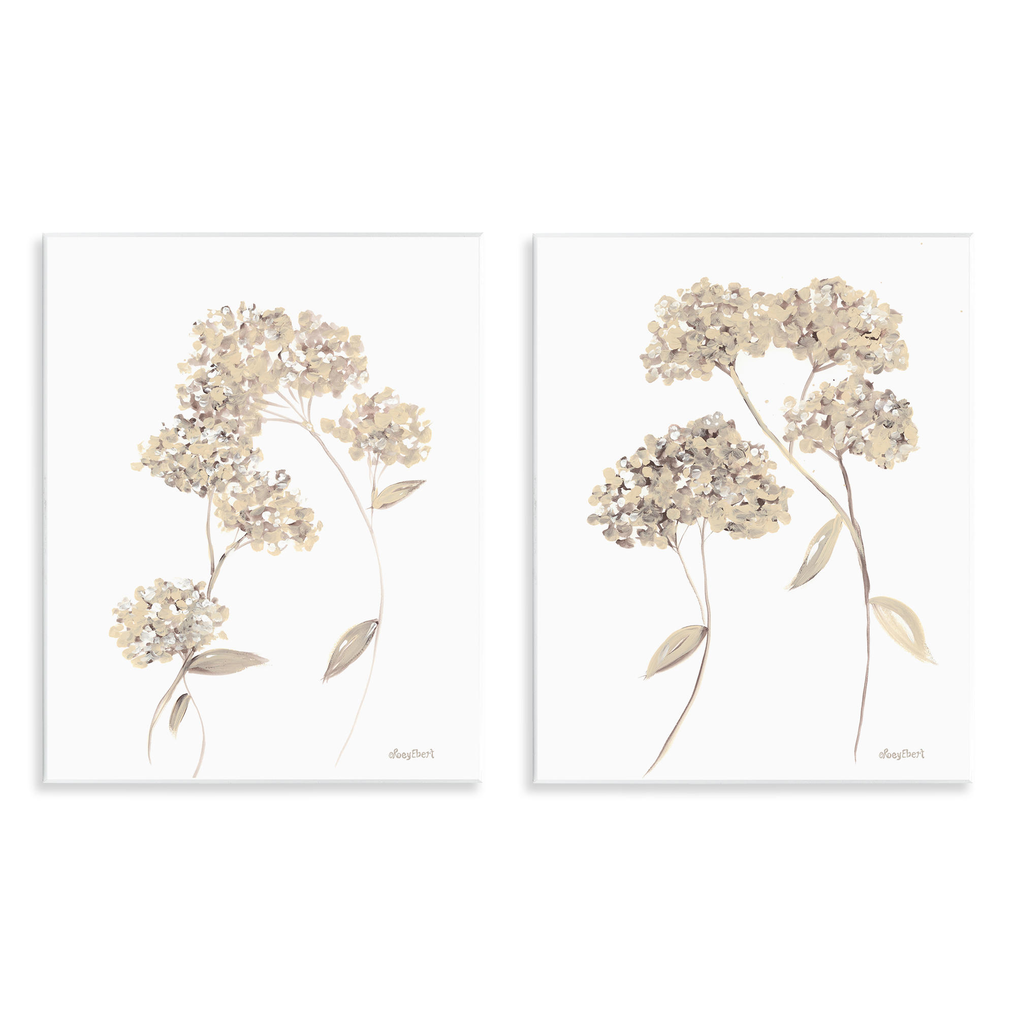 Stupell Industries Plain Beige Blossom Sprig Plants & Flowers Painting Unframed Art Print Wall Art, 11 x 14, Set of 2
