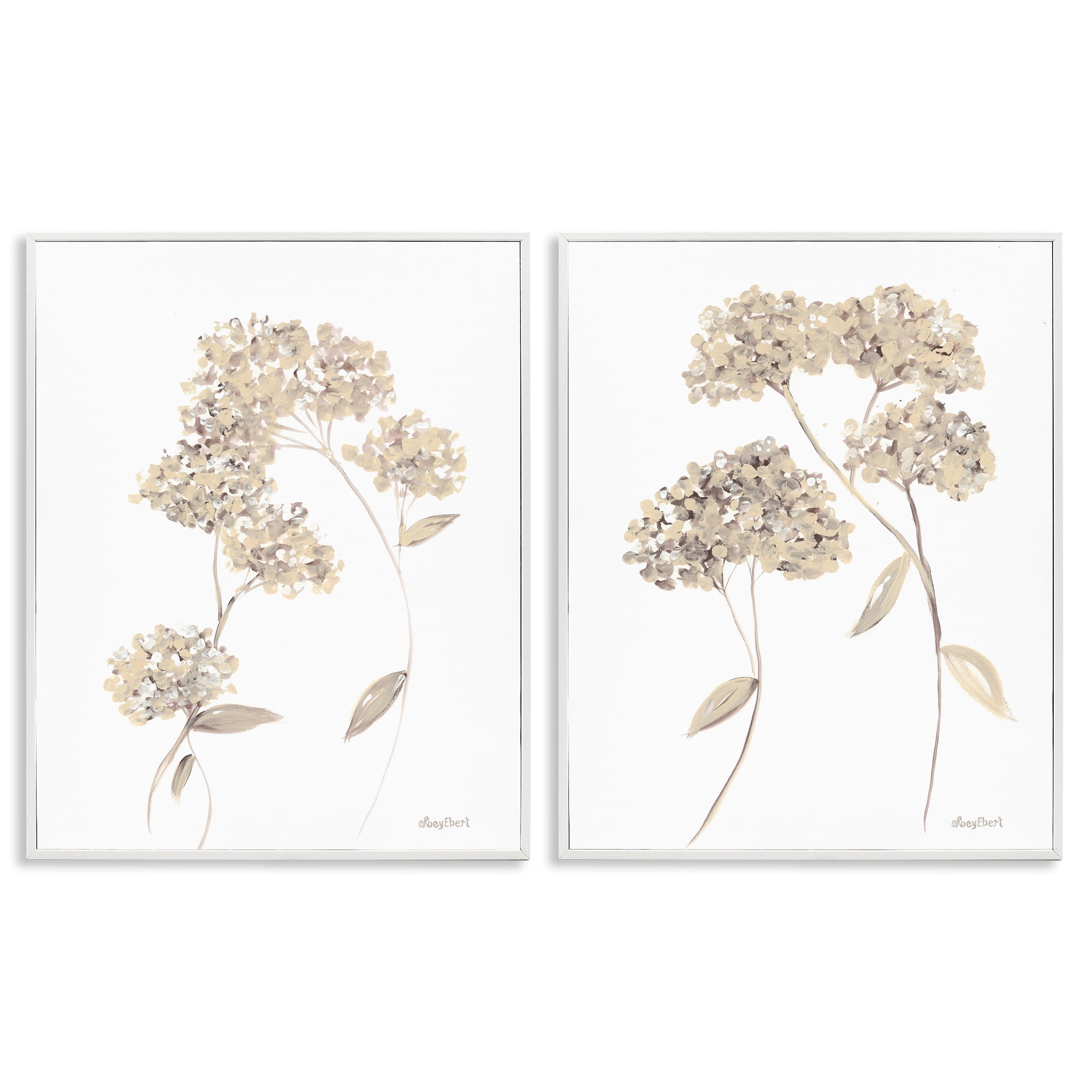 Stupell Industries Plain Beige Blossom Sprig Plants & Flowers Painting White Framed Art Print Wall Art, 11 x 14, Set of 2