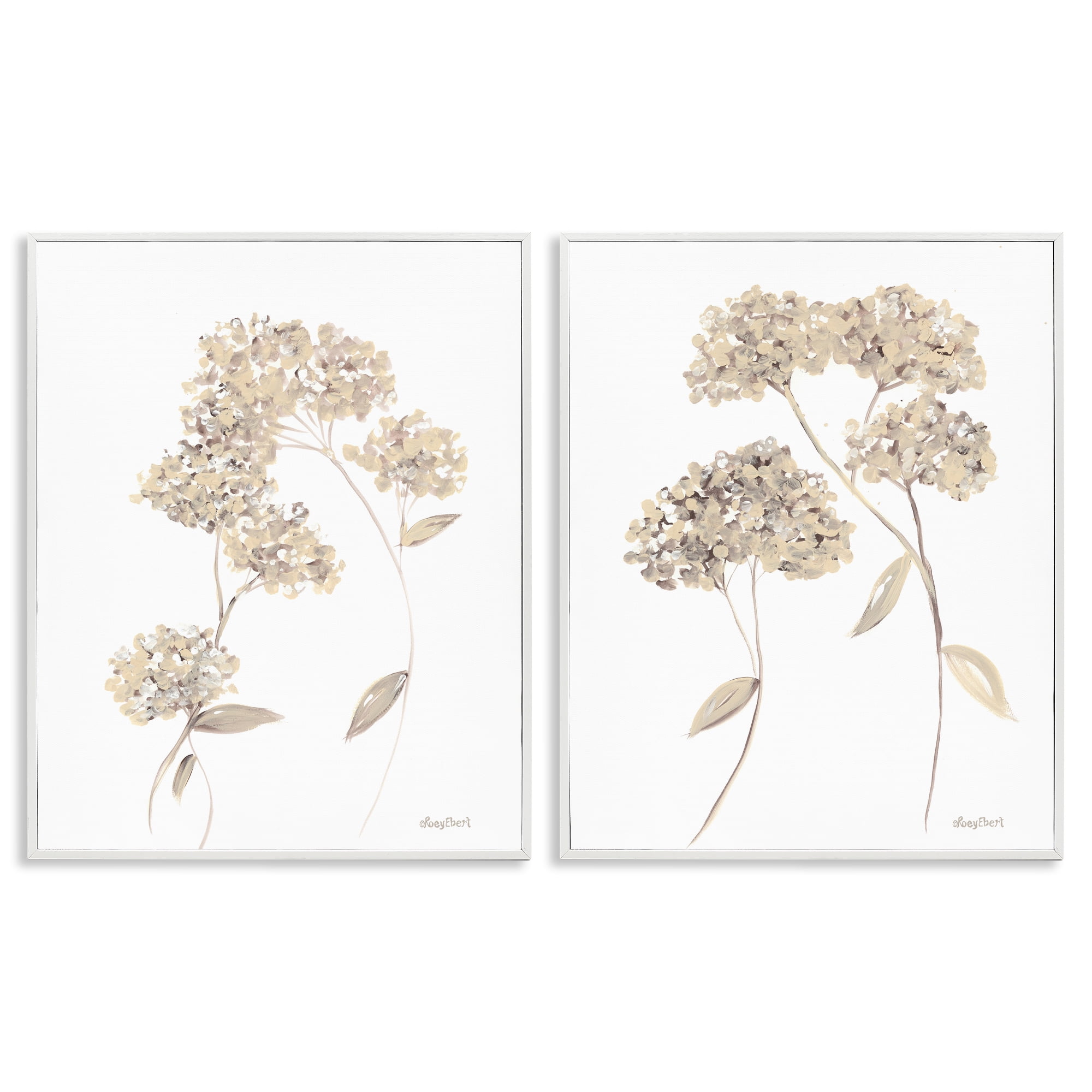 Stupell Industries Plain Beige Blossom Sprig Plants & Flowers Painting White Framed Art Print Wall Art, 16 x 20, Set of 2