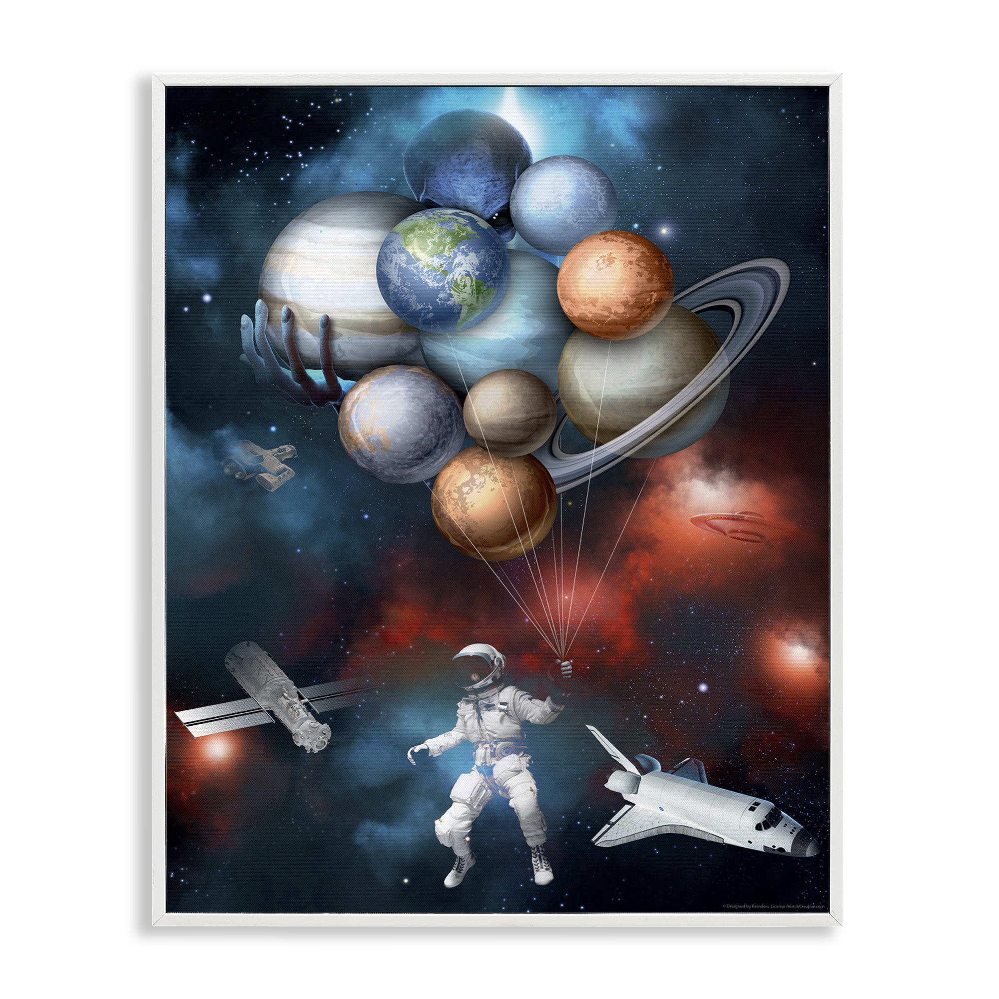 Stupell Industries Planet Balloons in Space Astrology & Stars Painting White Framed Art Print Wall Art, 11 x 14