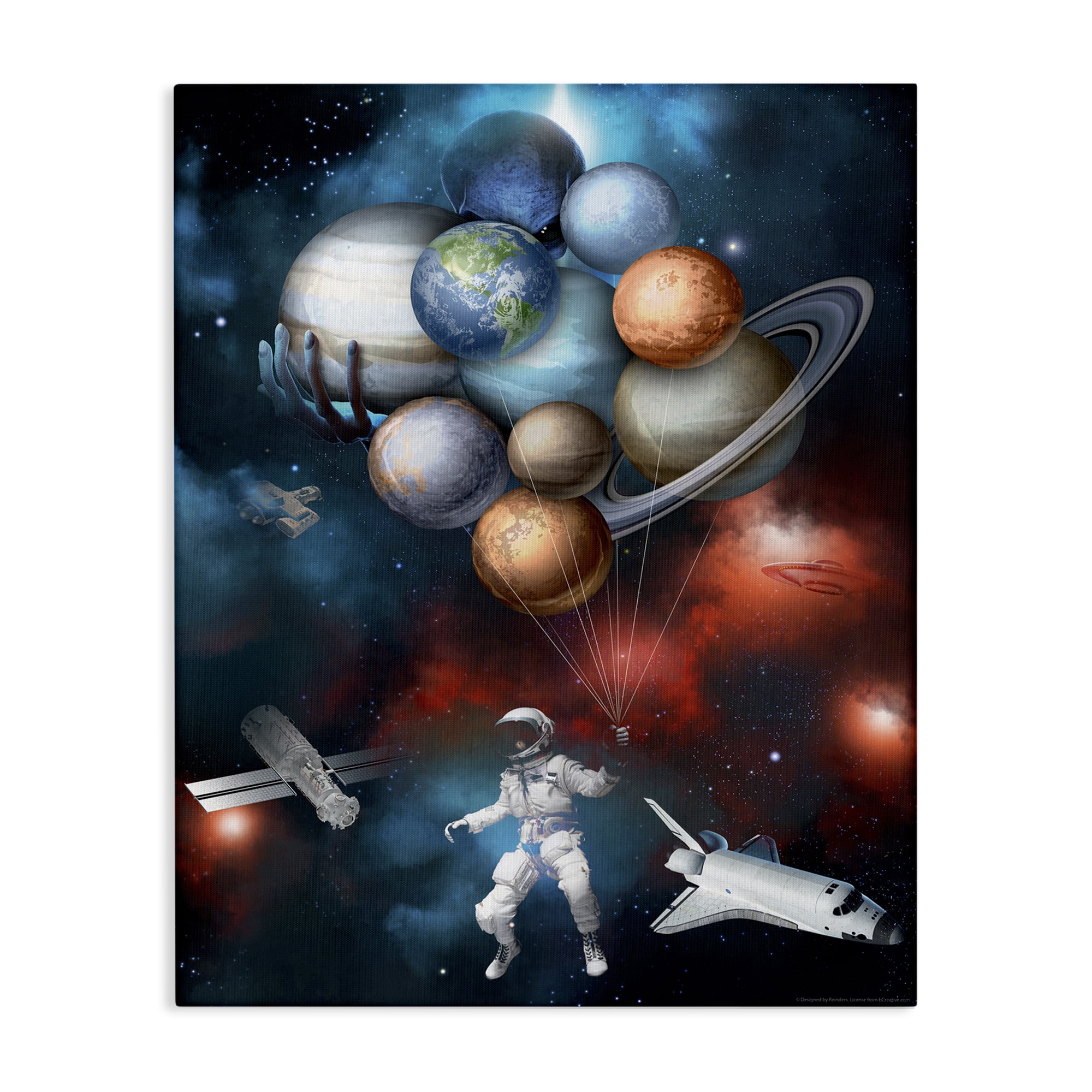Stupell Industries Planet Balloons in Space Astrology & Stars Painting Wrapped Canvas Art Print Wall Art, 30 x 40