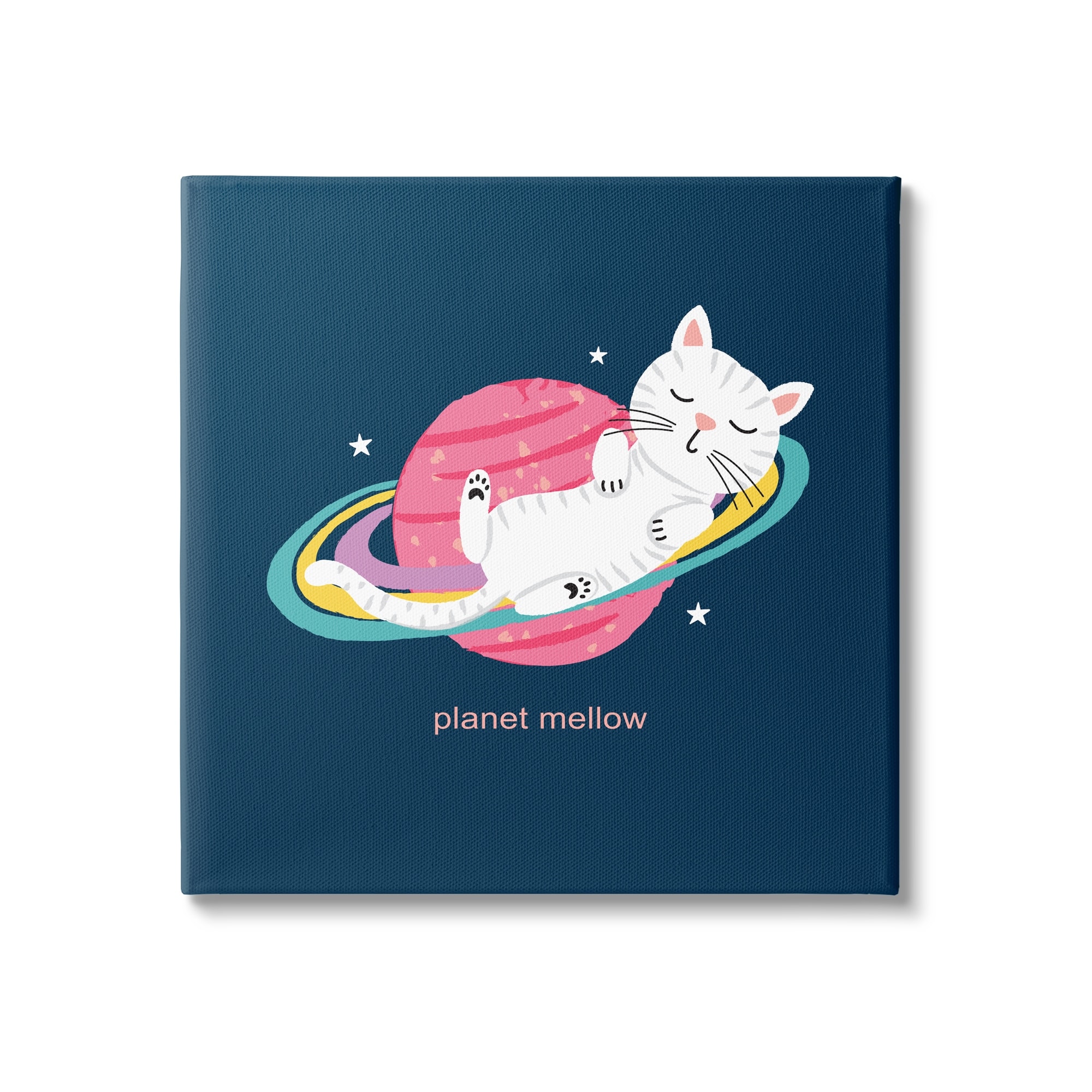 Stupell Industries Planet Mellow Tired White Cat Sleeping Saturn Rings Canvas Wall Art, 36 x 36, Design by Lisa Perry Whitebutton