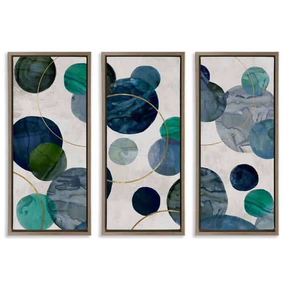Stupell Industries Planetary Circles Abstract 3 Piece Brown Framed Floater Canvas Set design by Jacob Q, 25 x 11