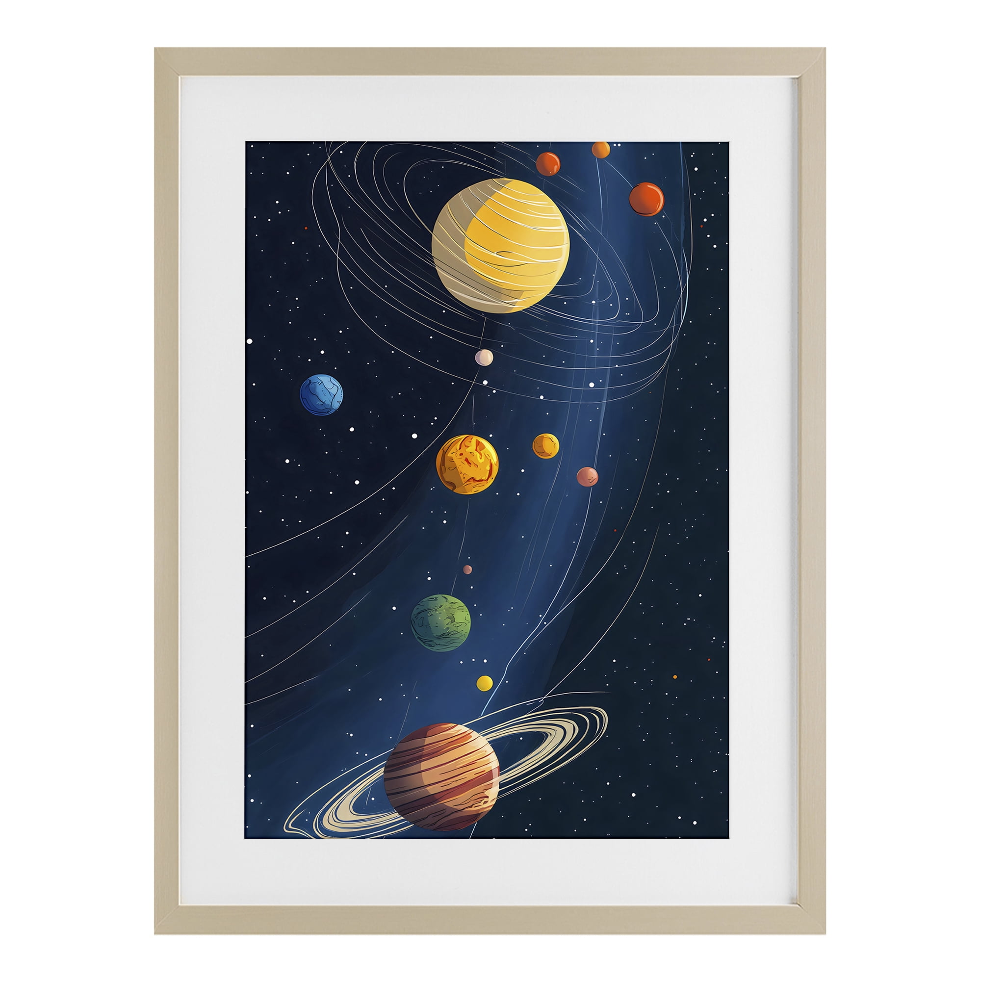 Stupell Industries Planets Aligned in Celestial Orbit Birch Framed Print Under Glass, design by Creative Studio