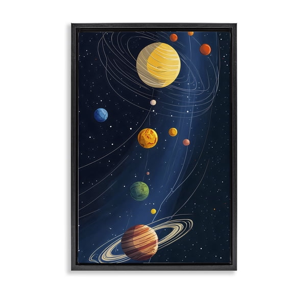 Stupell Industries Planets Aligned in Celestial Orbit Black Framed Floater Canvas Wall Art, design by Creative Studio