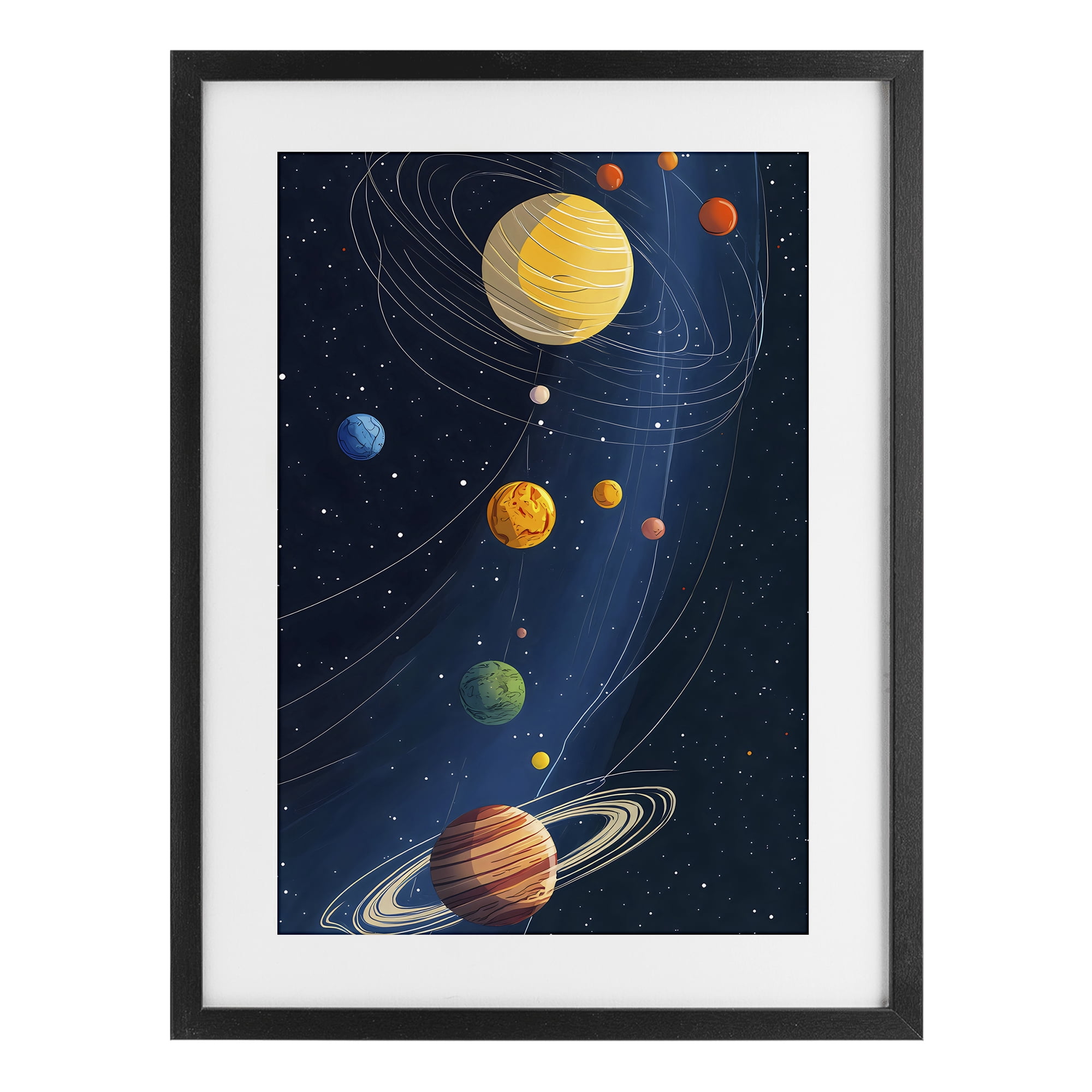Stupell Industries Planets Aligned in Celestial Orbit Black Framed Print Under Glass, design by Creative Studio