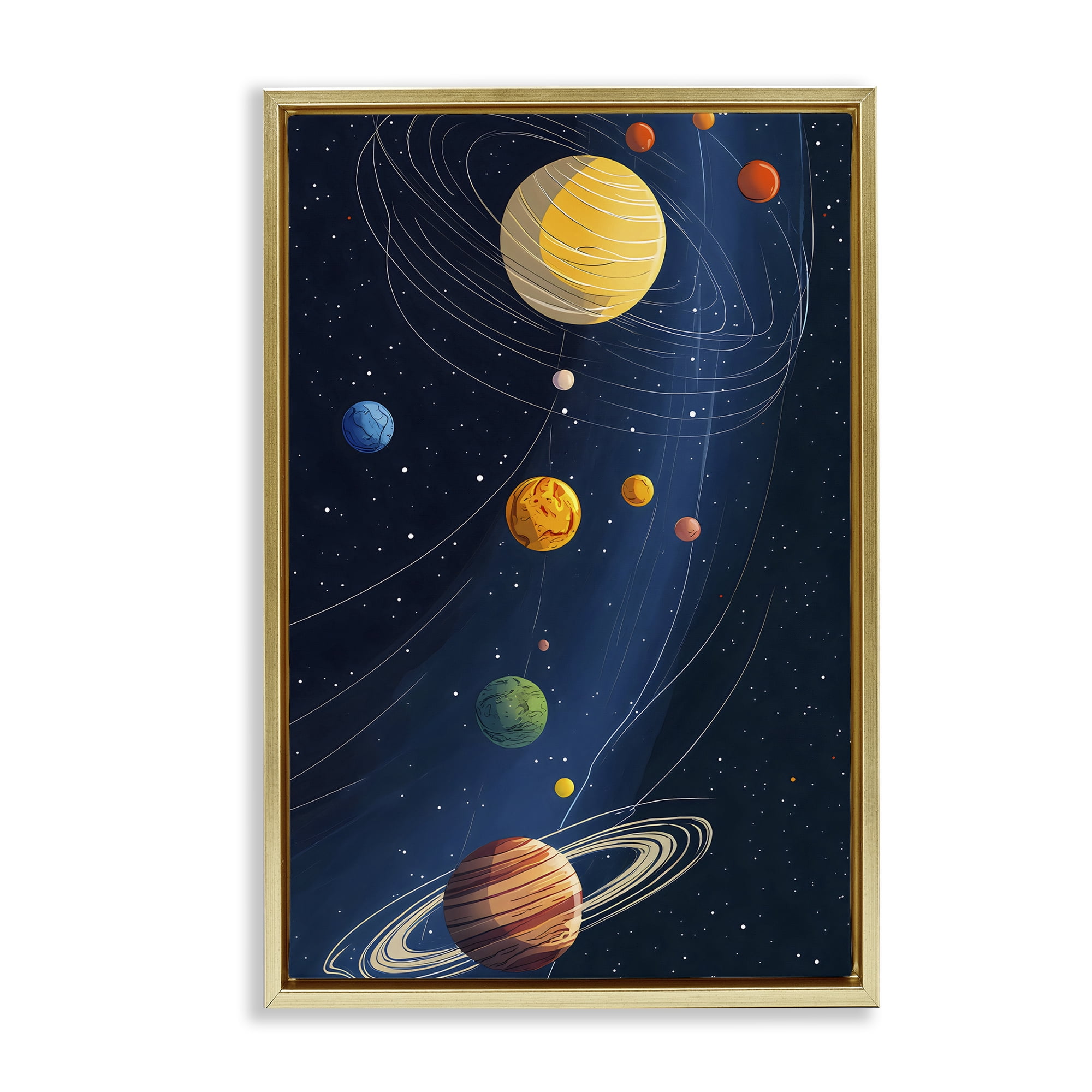 Stupell Industries Planets Aligned in Celestial Orbit Gold Framed Floater Canvas Wall Art, design by Creative Studio