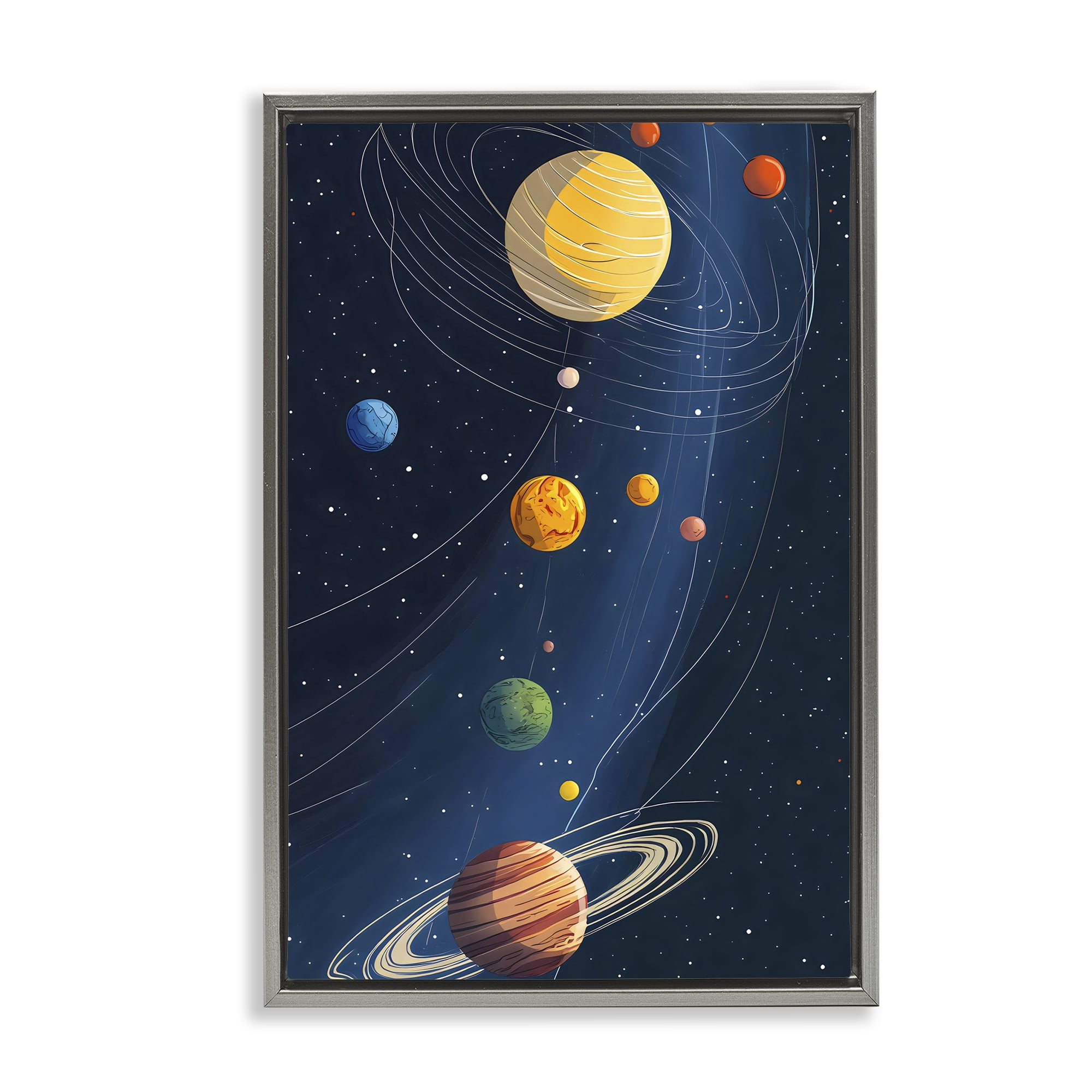 Stupell Industries Planets Aligned in Celestial Orbit Gray Framed Floater Canvas Wall Art, design by Creative Studio
