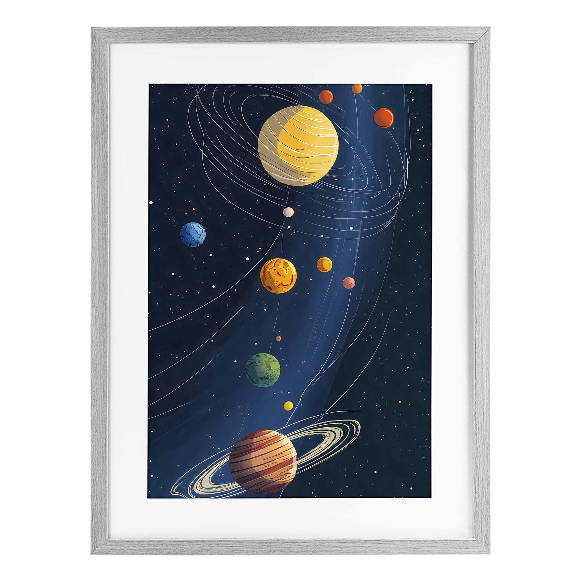 Stupell Industries Planets Aligned in Celestial Orbit Gray Framed Print Under Glass, design by Creative Studio