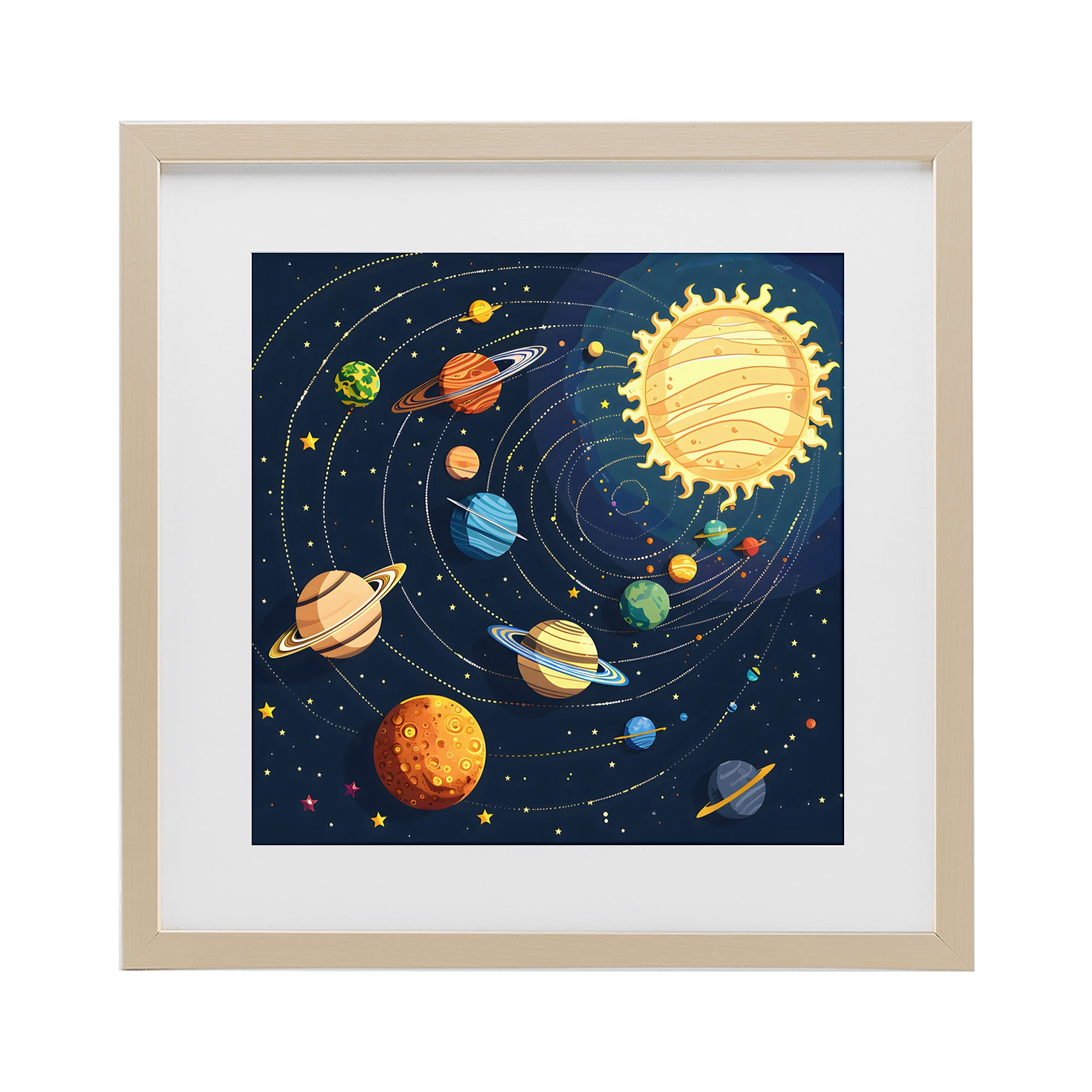 Stupell Industries Planets Around The Sun Birch Framed Print Under Glass, design by Creative Studio