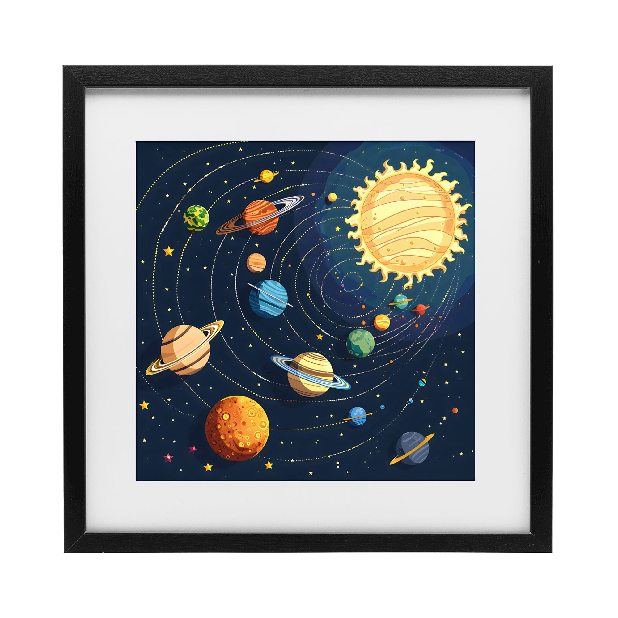 Stupell Industries Planets Around The Sun Black Framed Print Under Glass, design by Creative Studio
