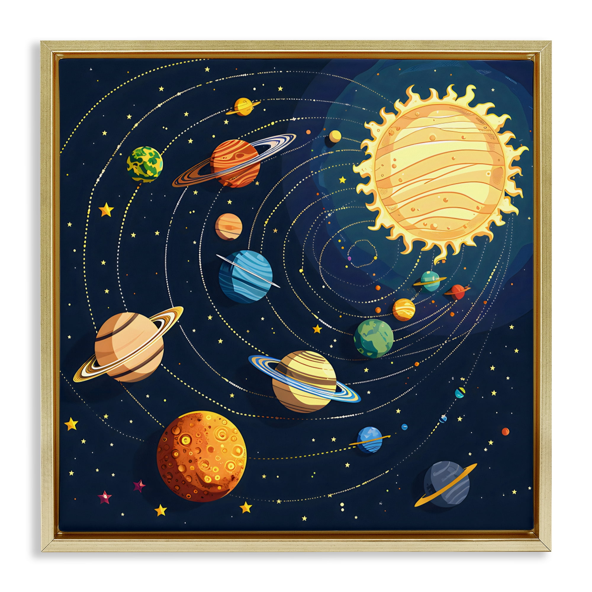 Stupell Industries Planets Around The Sun Gold Framed Floater Canvas Wall Art, design by Creative Studio