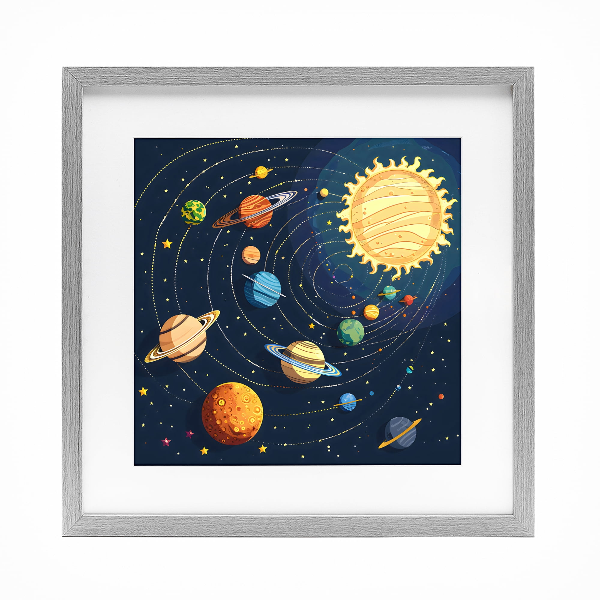 Stupell Industries Planets Around The Sun Gray Framed Print Under Glass, design by Creative Studio