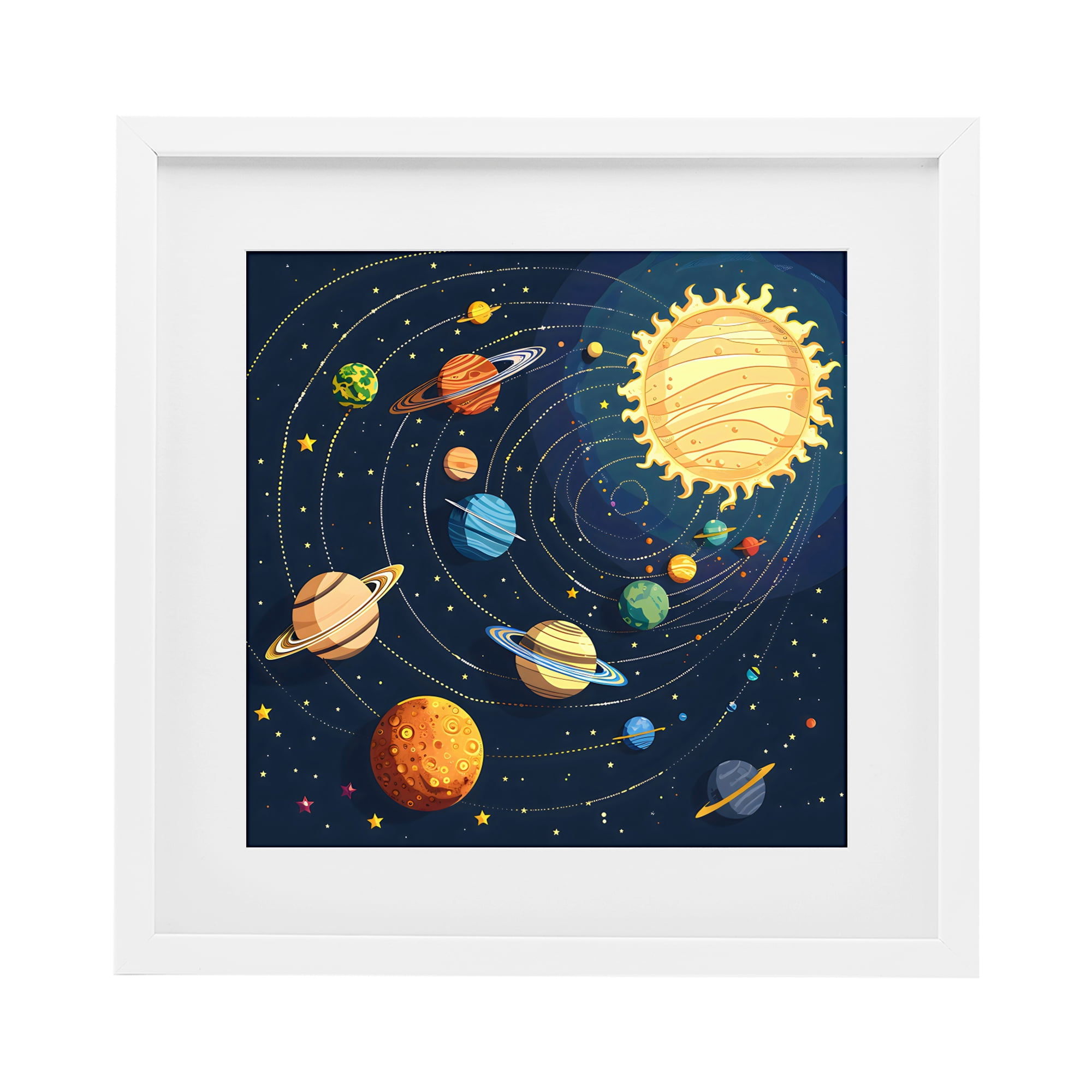 Stupell Industries Planets Around The Sun White Framed Print Under Glass, design by Creative Studio