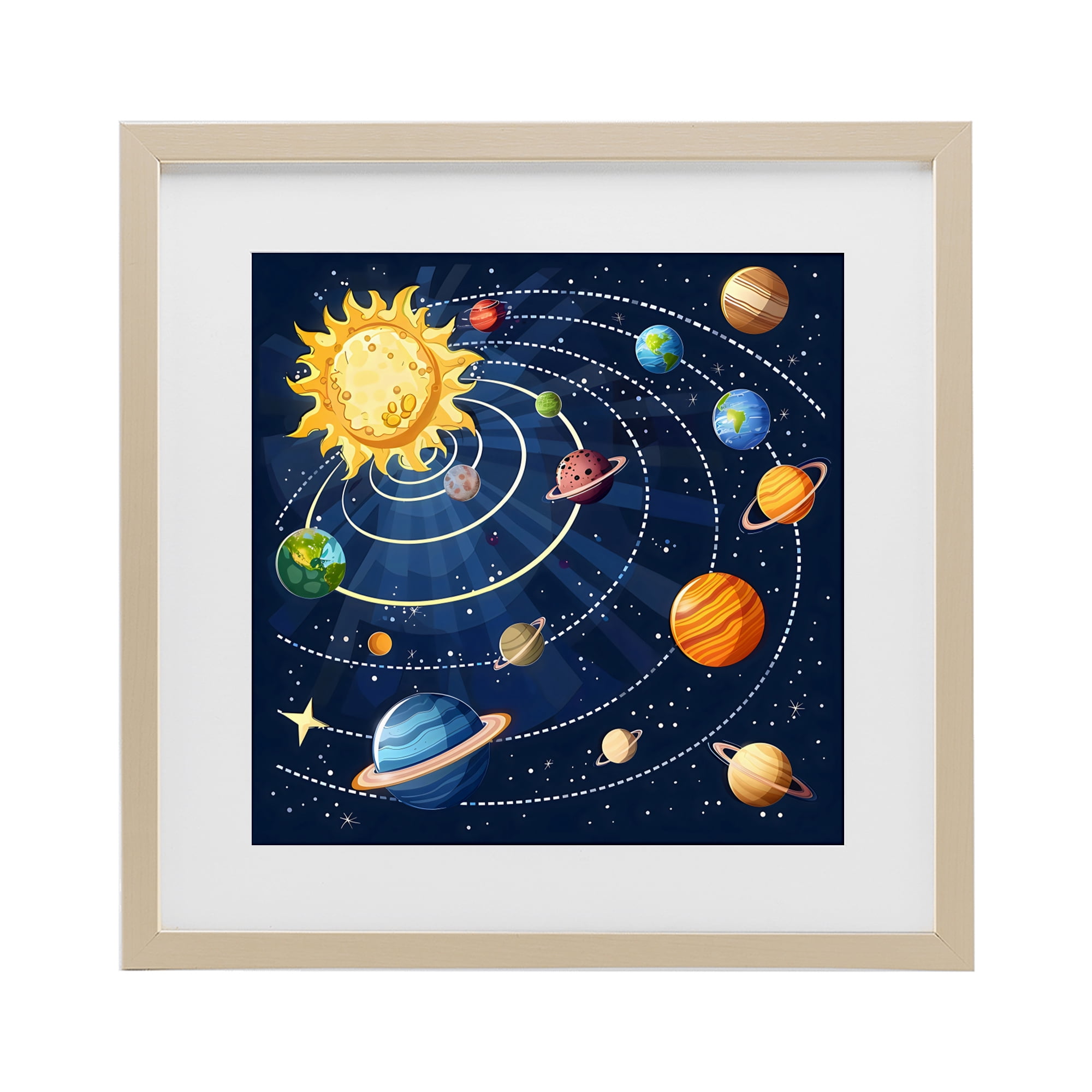 Stupell Industries Planets In Orbit Birch Framed Print Under Glass, design by Creative Studio