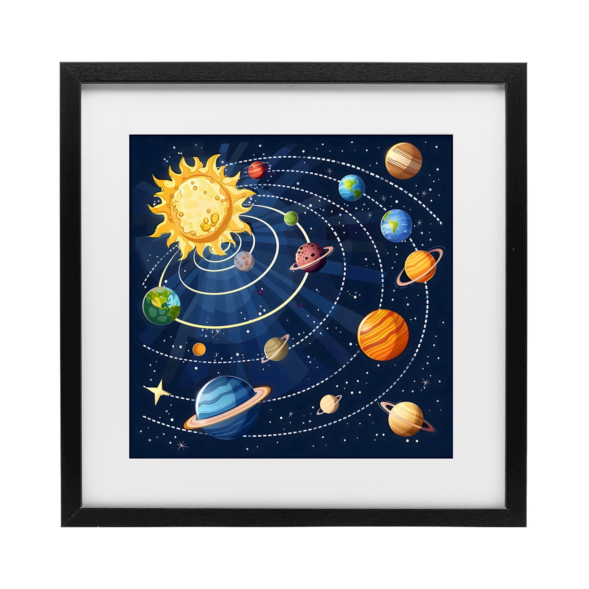 Stupell Industries Planets In Orbit Black Framed Print Under Glass, design by Creative Studio