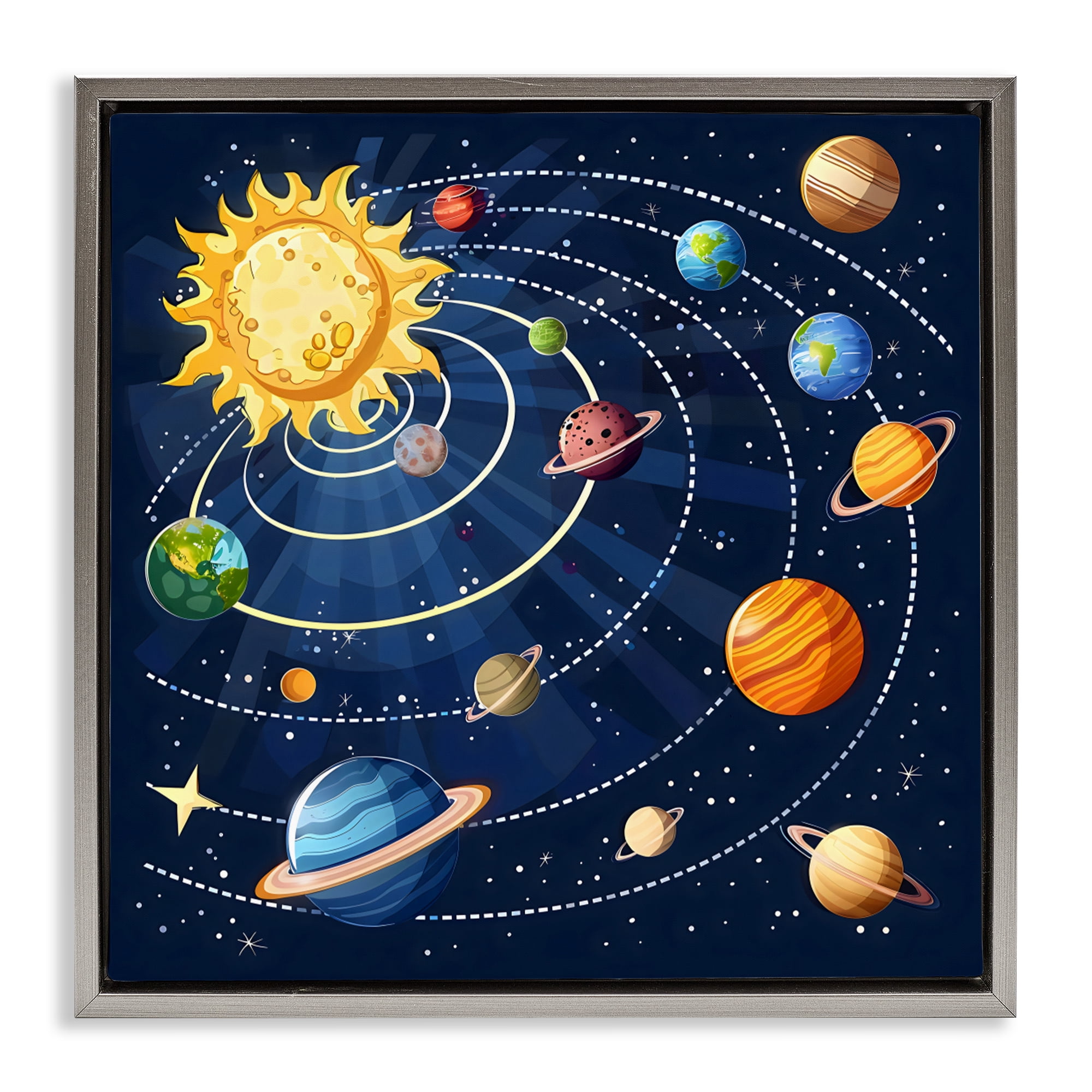 Stupell Industries Planets In Orbit Gray Framed Floater Canvas Wall Art, design by Creative Studio