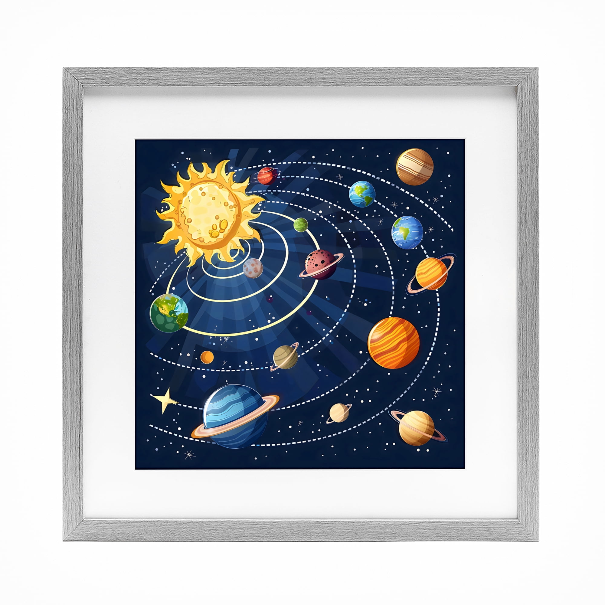 Stupell Industries Planets In Orbit Gray Framed Print Under Glass, design by Creative Studio