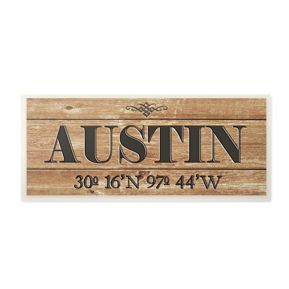 Stupell Industries Plank City Coordinates Austin Town & City Painting Unframed Art Print Wall Art, 7 x 17