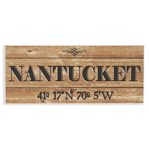 Stupell Industries Farmhouse Plank City Coordinates Nantucket Wall Plaque Art, 17 x 7, by Lil' Rue