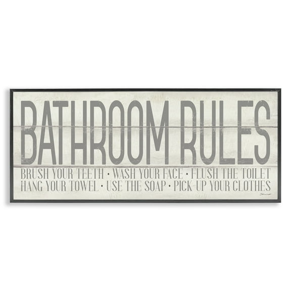 Stupell Industries Planked Style Bathroom Rules Abstract Painting Black Framed Art Print Wall Art, 24 x 10