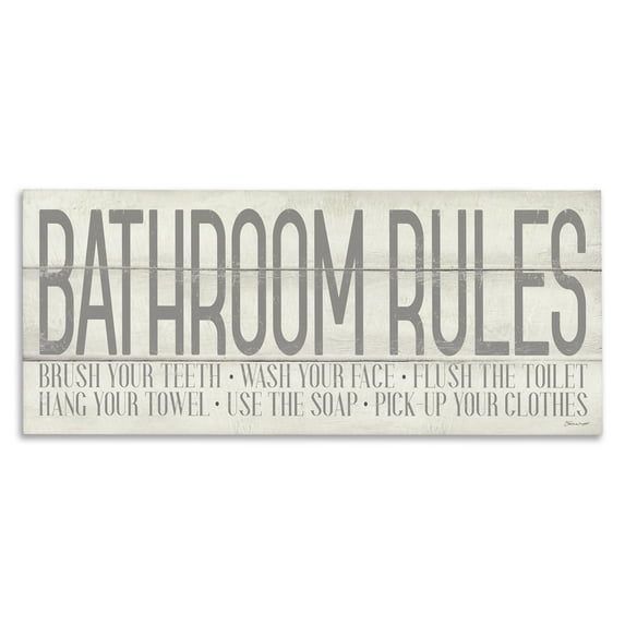 Stupell Industries Planked Style Bathroom Rules Abstract Painting Gallery Wrapped Canvas Art Print Wall Art, 40 x 17