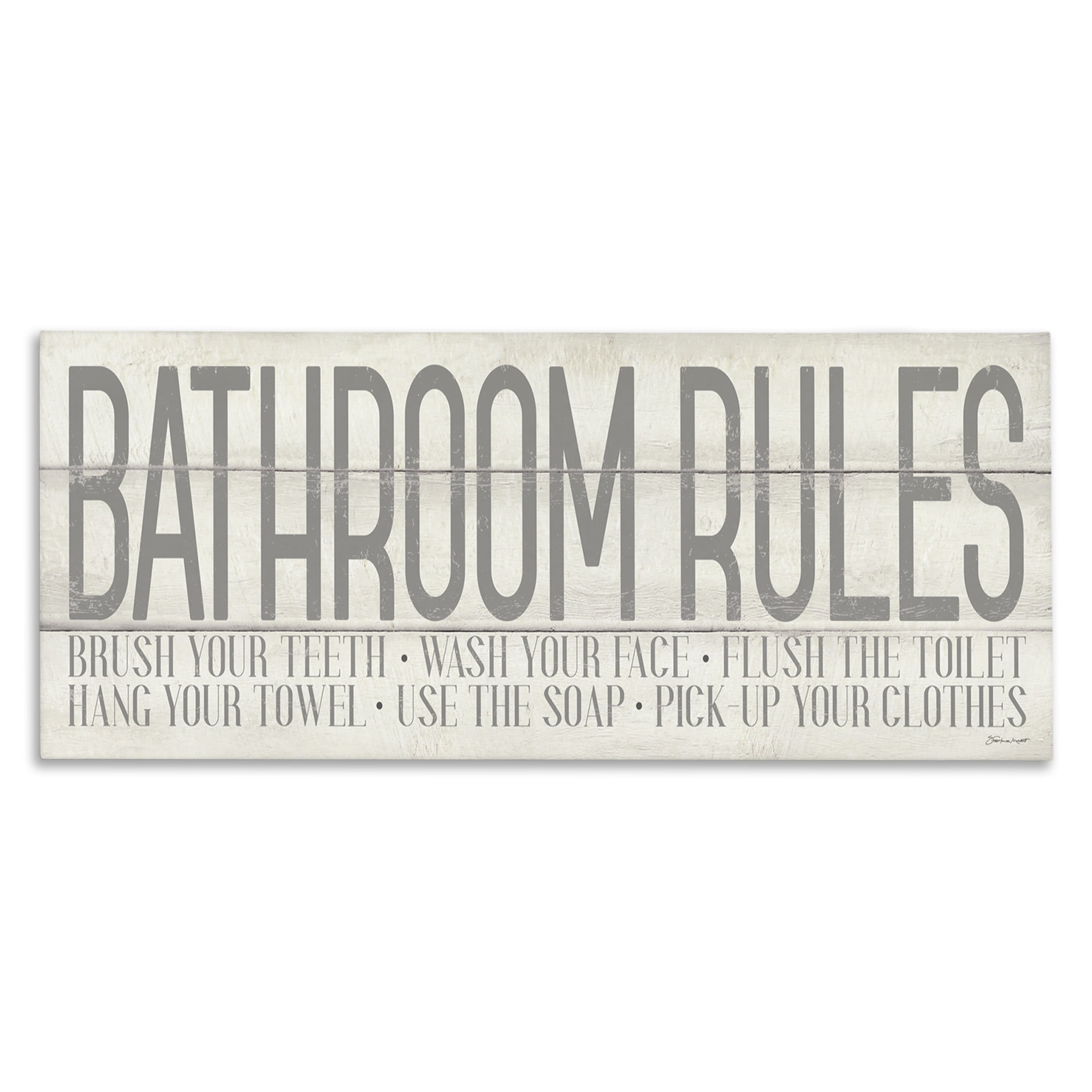 Stupell Industries Planked Style Bathroom Rules Abstract Painting Gallery Wrapped Canvas Art Print Wall Art, 48 x 20