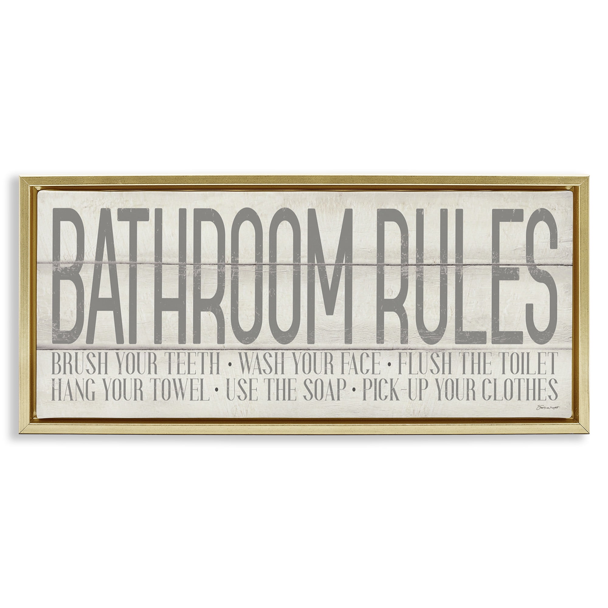Stupell Industries Planked Style Bathroom Rules Abstract Painting Gold