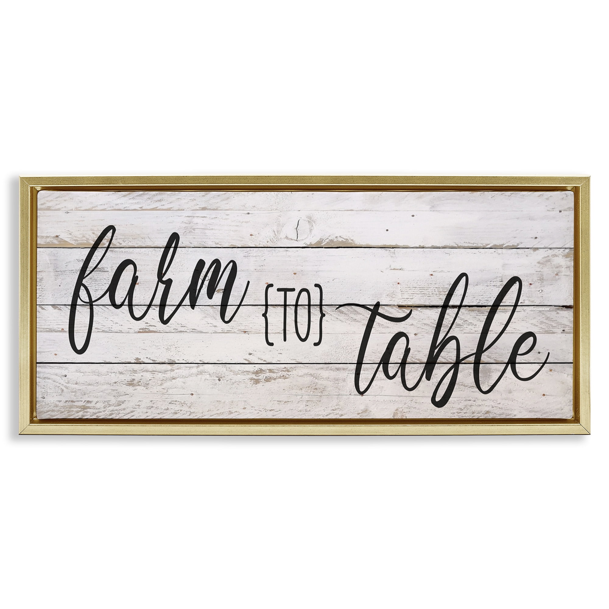 Stupell Industries Planked Style Farm to Table Food & Beverage Painting Gold Floater Framed Canvas Art Print Wall Art, 25 x 11