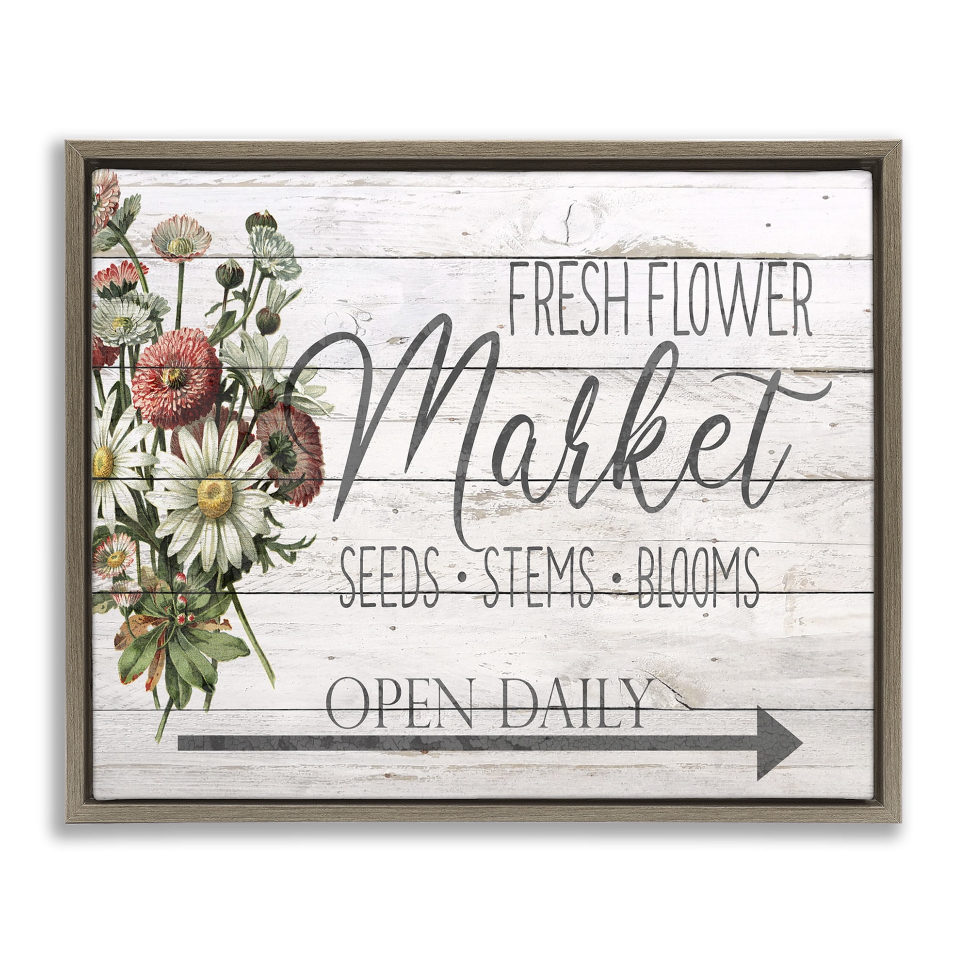 Stupell Industries Planked Style Fresh Flower Market Botanical & Floral Painting Brown Floater Framed Canvas Art Print Wall Art, 21 x 17