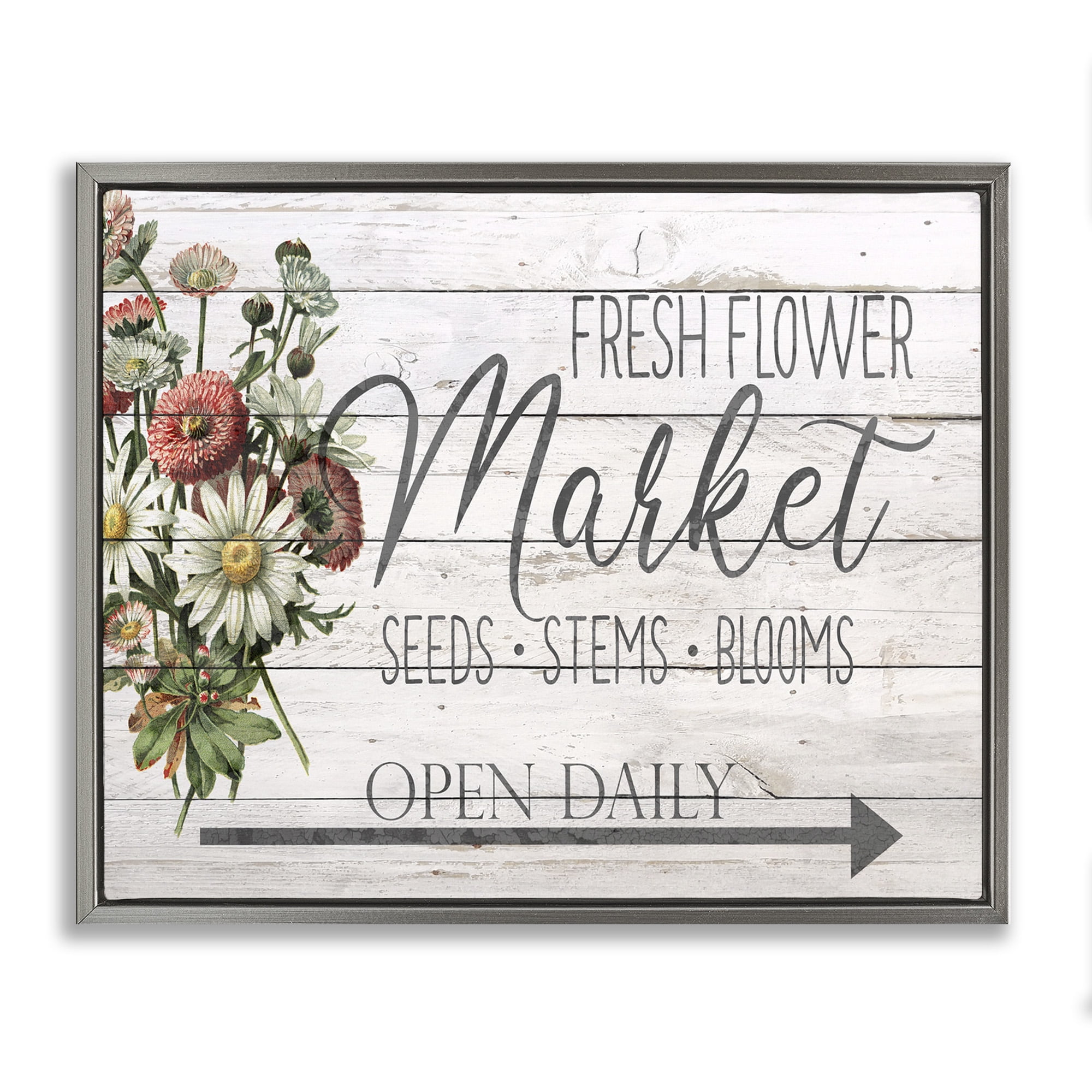 Stupell Industries Planked Style Fresh Flower Market Botanical & Floral Painting Gray Floater Framed Canvas Art Print Wall Art, 21 x 17