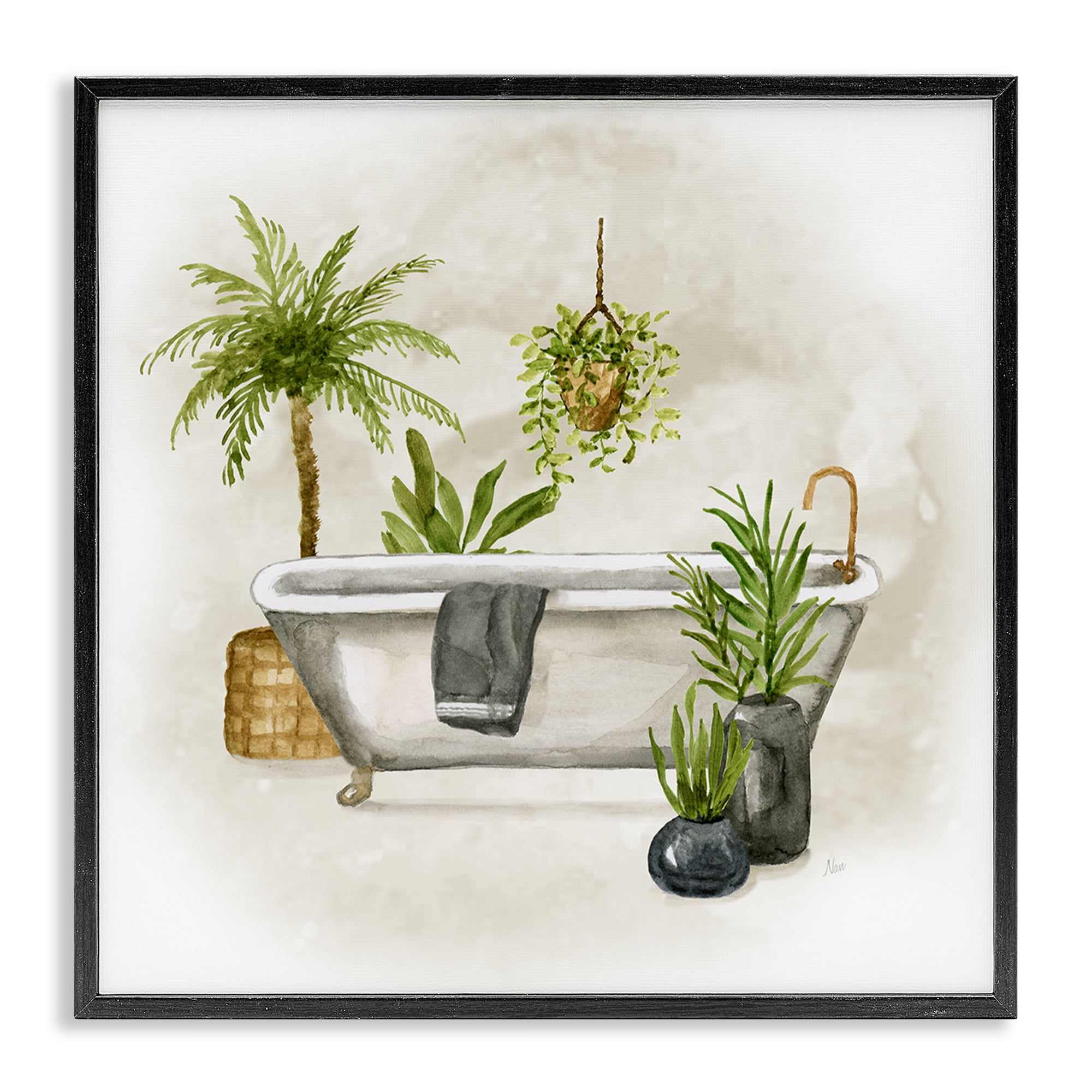 Stupell Industries Plant Filled Bathroom Bath & Laundry Painting Black Framed Art Print Wall Art, 24 x 24