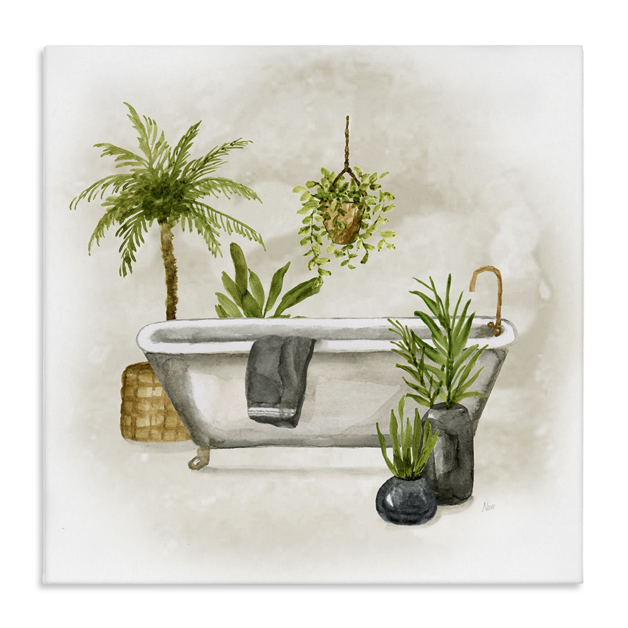 Stupell Industries Plant Filled Bathroom Bath & Laundry Painting Wrapped Canvas Art Print Wall Art, 30 x 30
