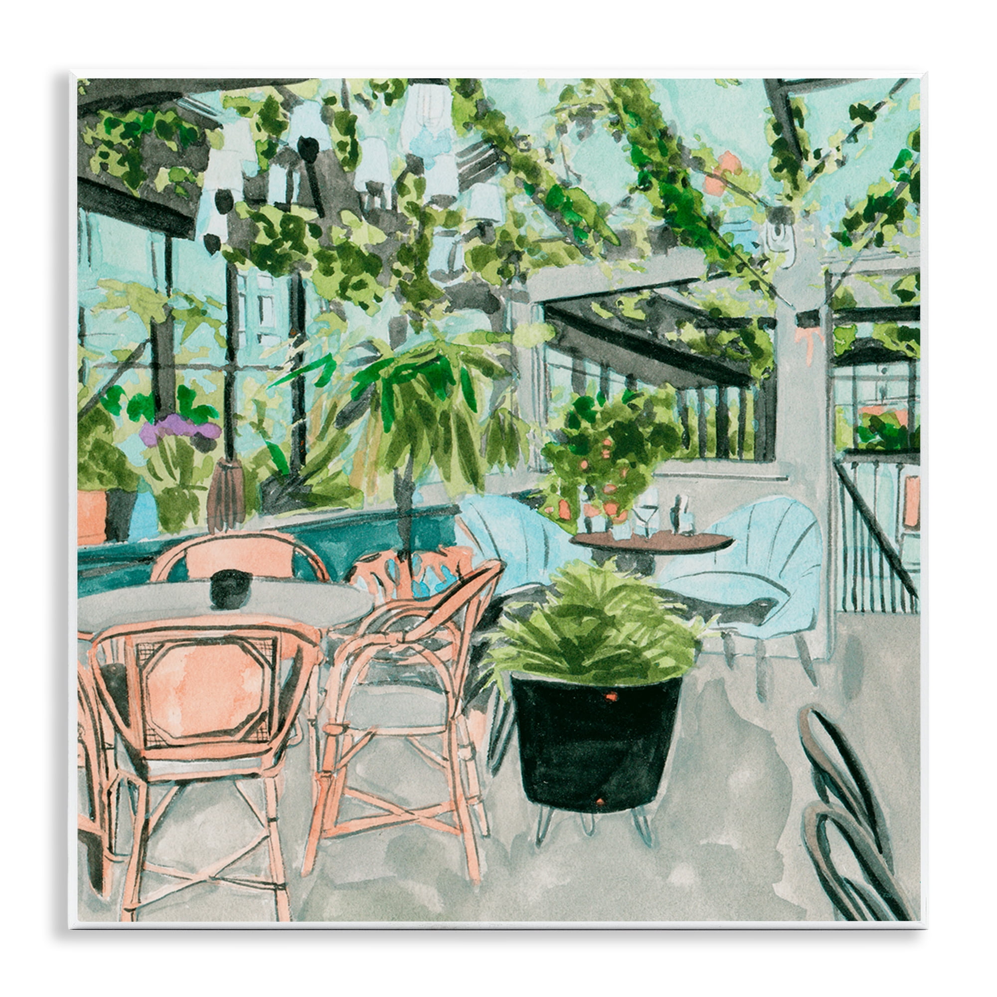Stupell Industries Plant Filled Bistro Furniture Painting Unframed Art Print Wall Art, 12 x 12