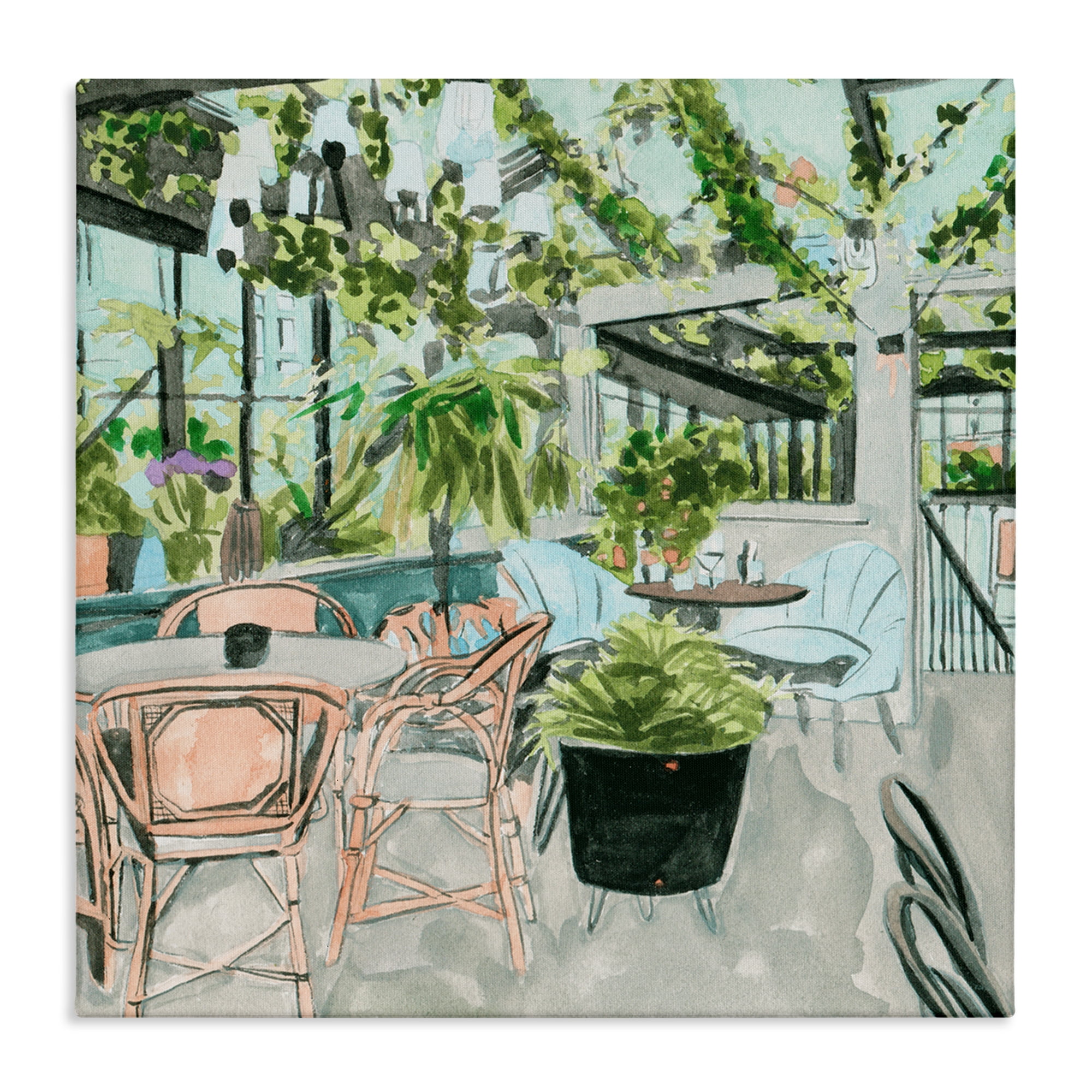 Stupell Industries Plant Filled Bistro Furniture Painting Wrapped Canvas Art Print Wall Art, 30 x 30