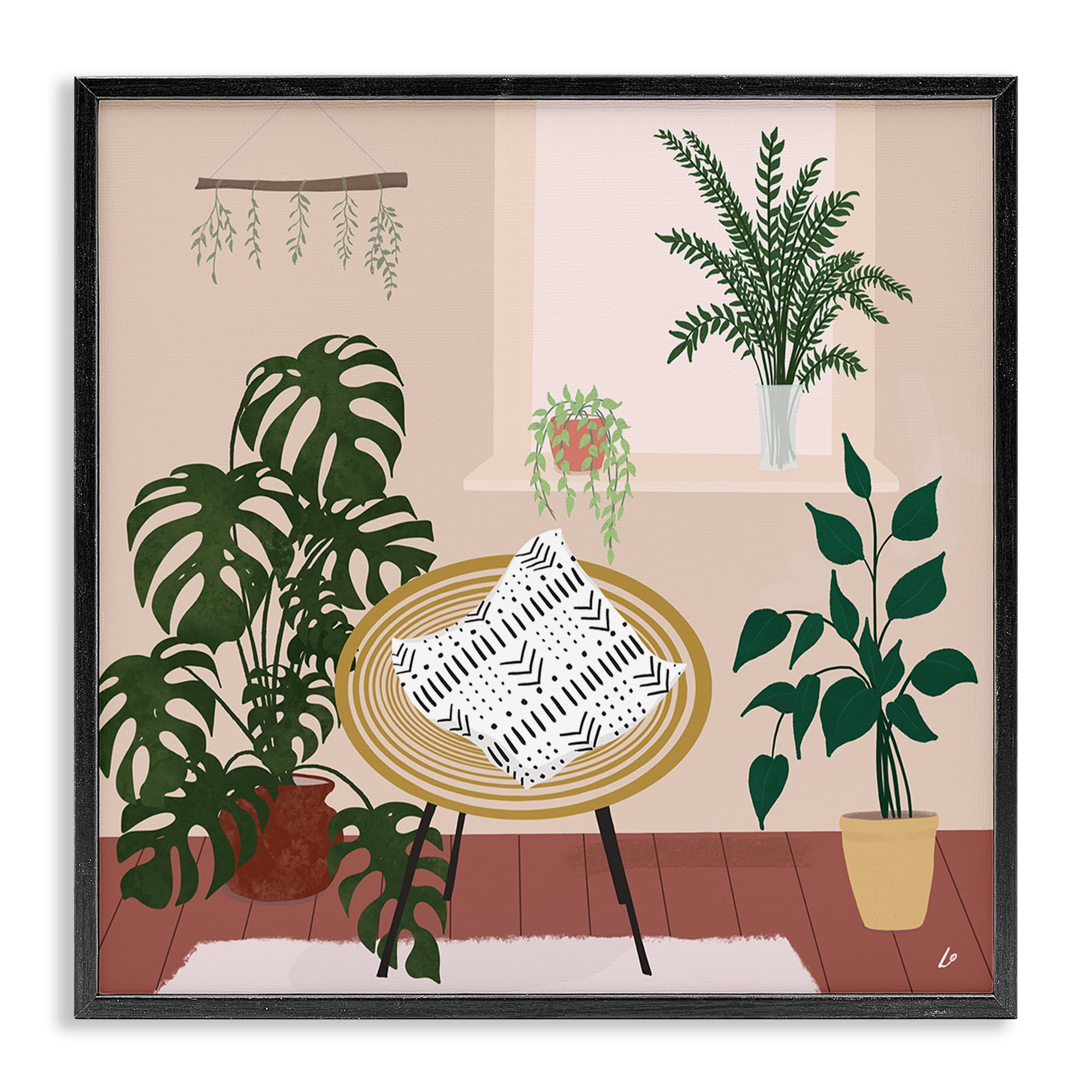 Stupell Industries Plant Filled Boho Space Furniture Painting Black Framed Art Print Wall Art, 17 x 17