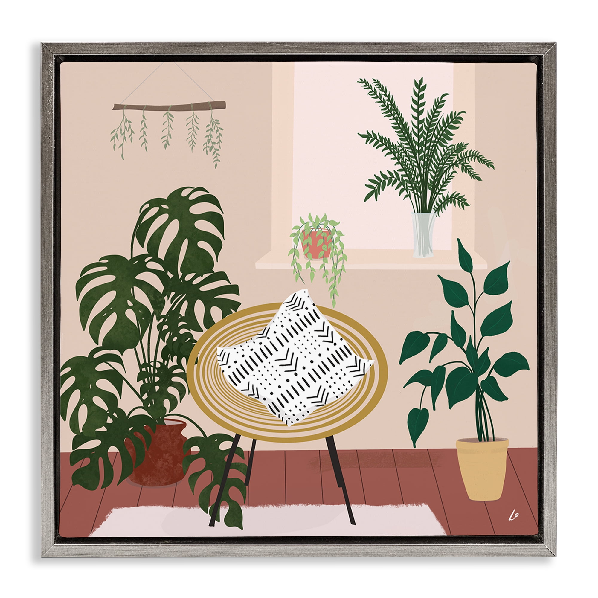 Stupell Industries Plant Filled Boho Space Furniture Painting Gray Floater Framed Canvas Art Print Wall Art, 25 x 25