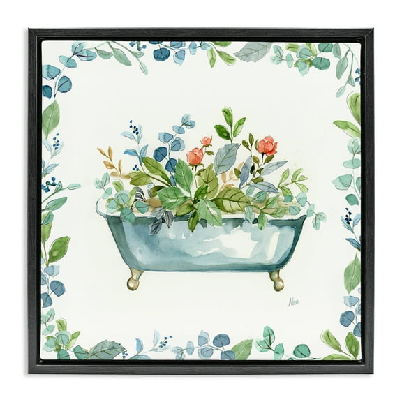 Stupell Industries Plant Filled Tub Typography Painting Black Floater Framed Canvas Art Print Wall Art, 18 x 18