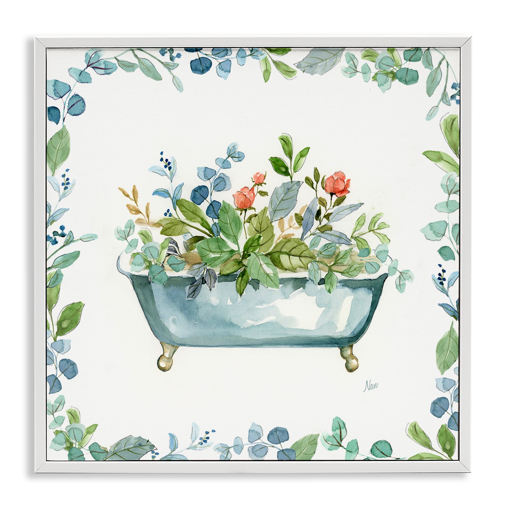 Stupell Industries Plant Filled Tub Typography Painting White Framed Art Print Wall Art, 12 x 12