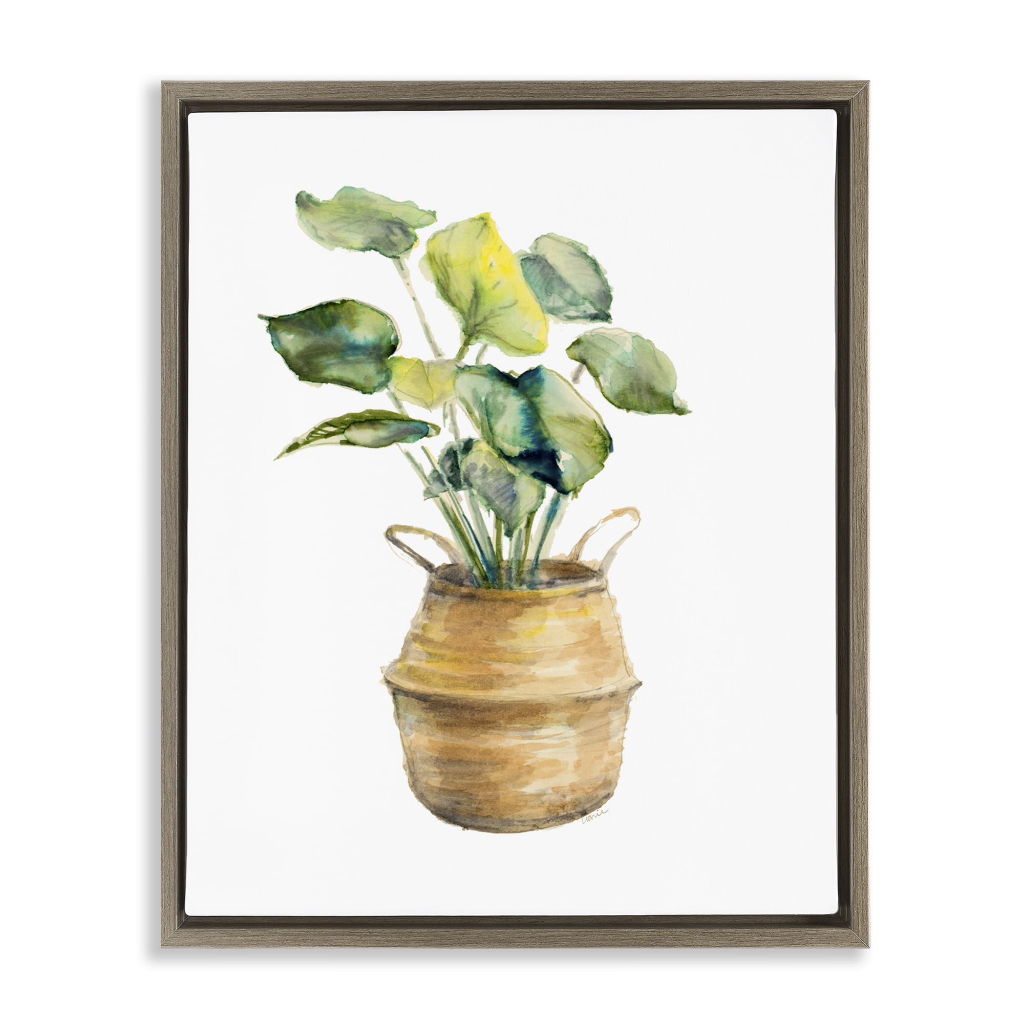 Stupell Industries Plant In Pottery Botanical & Floral Painting Brown Floater Framed Art Print Wall Art, 17 x 21