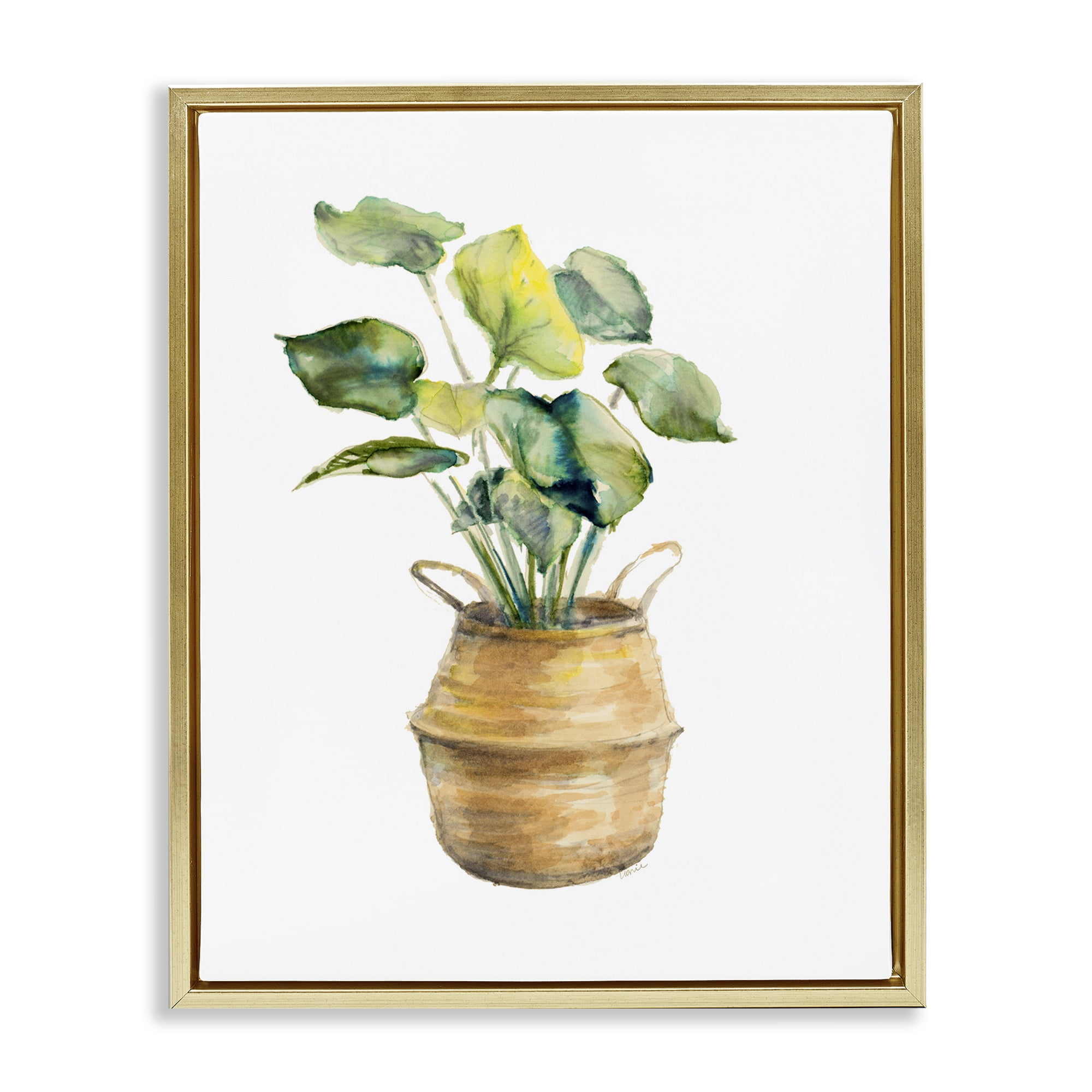 Stupell Industries Plant In Pottery Botanical & Floral Painting Gold Floater Framed Art Print Wall Art, 17 x 21
