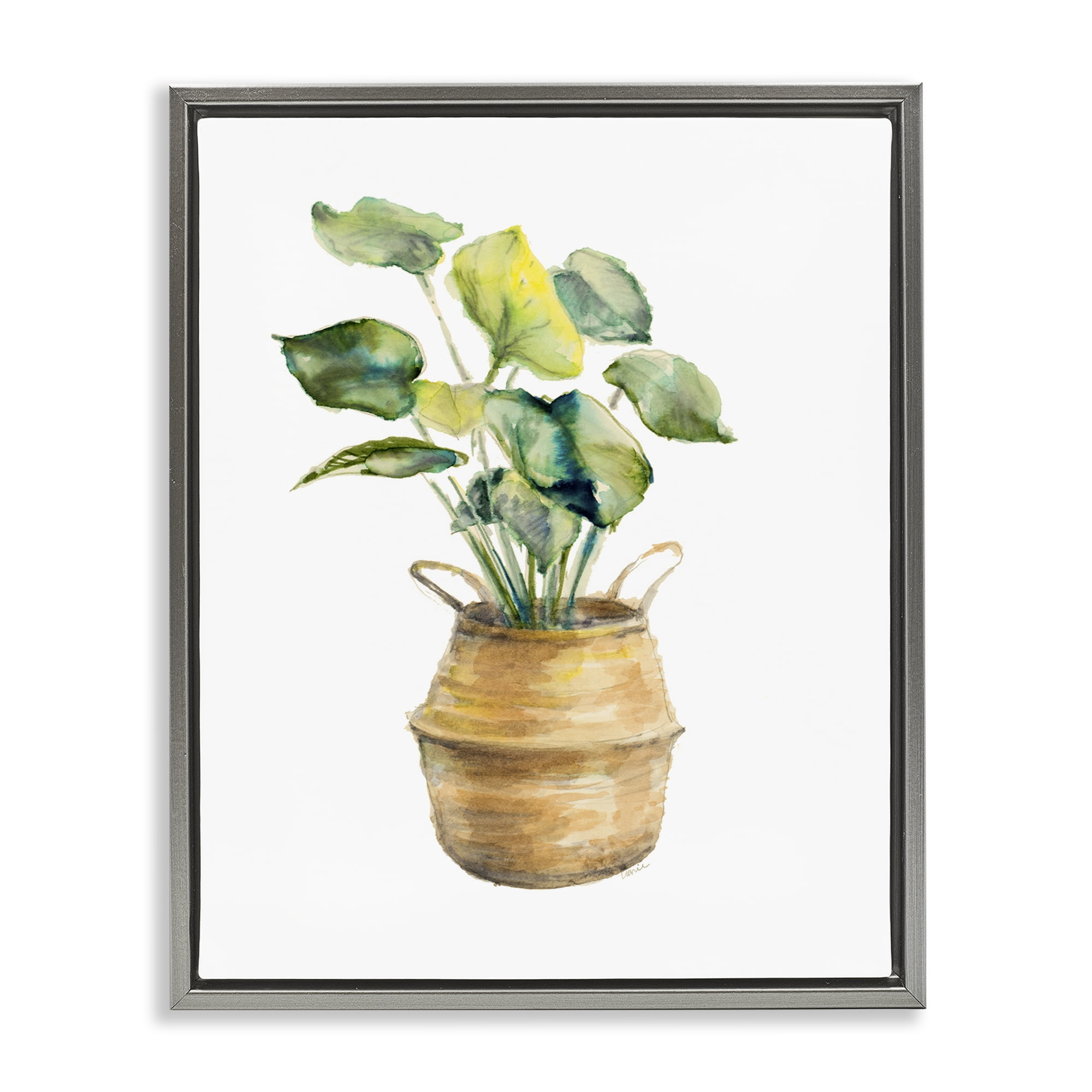 Stupell Industries Plant In Pottery Botanical & Floral Painting Gray Floater Framed Art Print Wall Art, 25 x 31