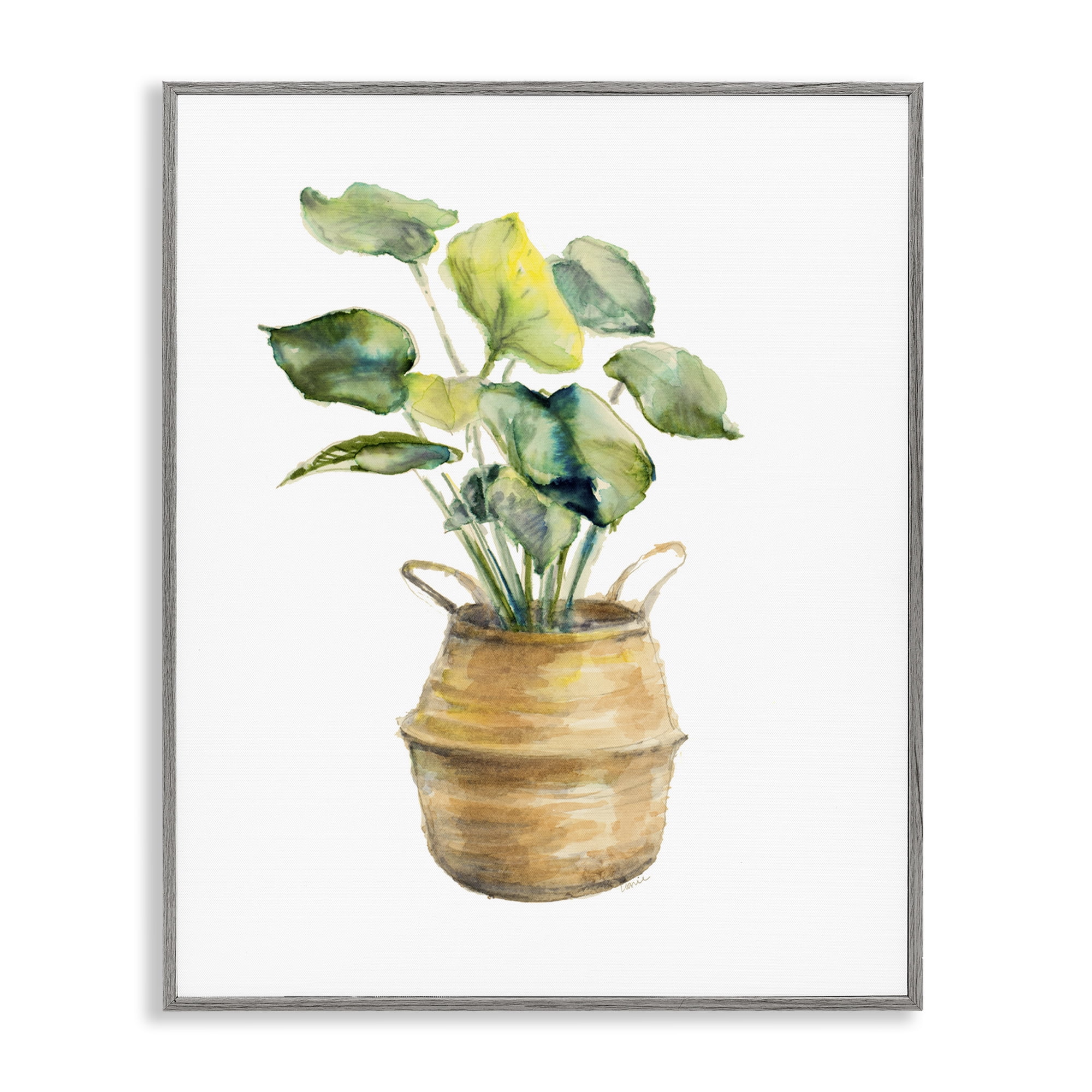 Stupell Industries Plant In Pottery Botanical & Floral Painting Gray Framed Art Print Wall Art, 11 x 14